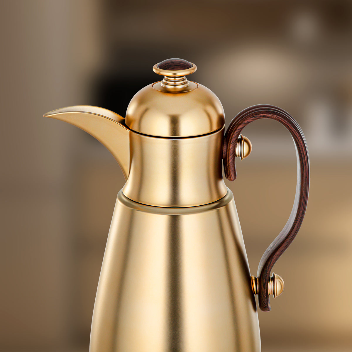 Almarjan Double Wall Vacuum Flask 0.5 Lit, Matt Gold & Dark Wood