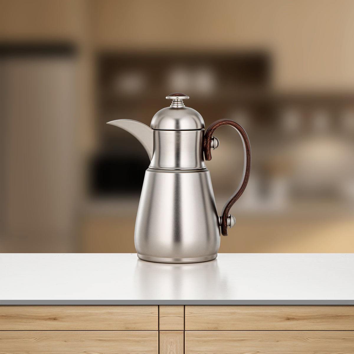 Almarjan Double Wall Vacuum Flask 0.5 Lit, Matt Nickel & Dark Wood