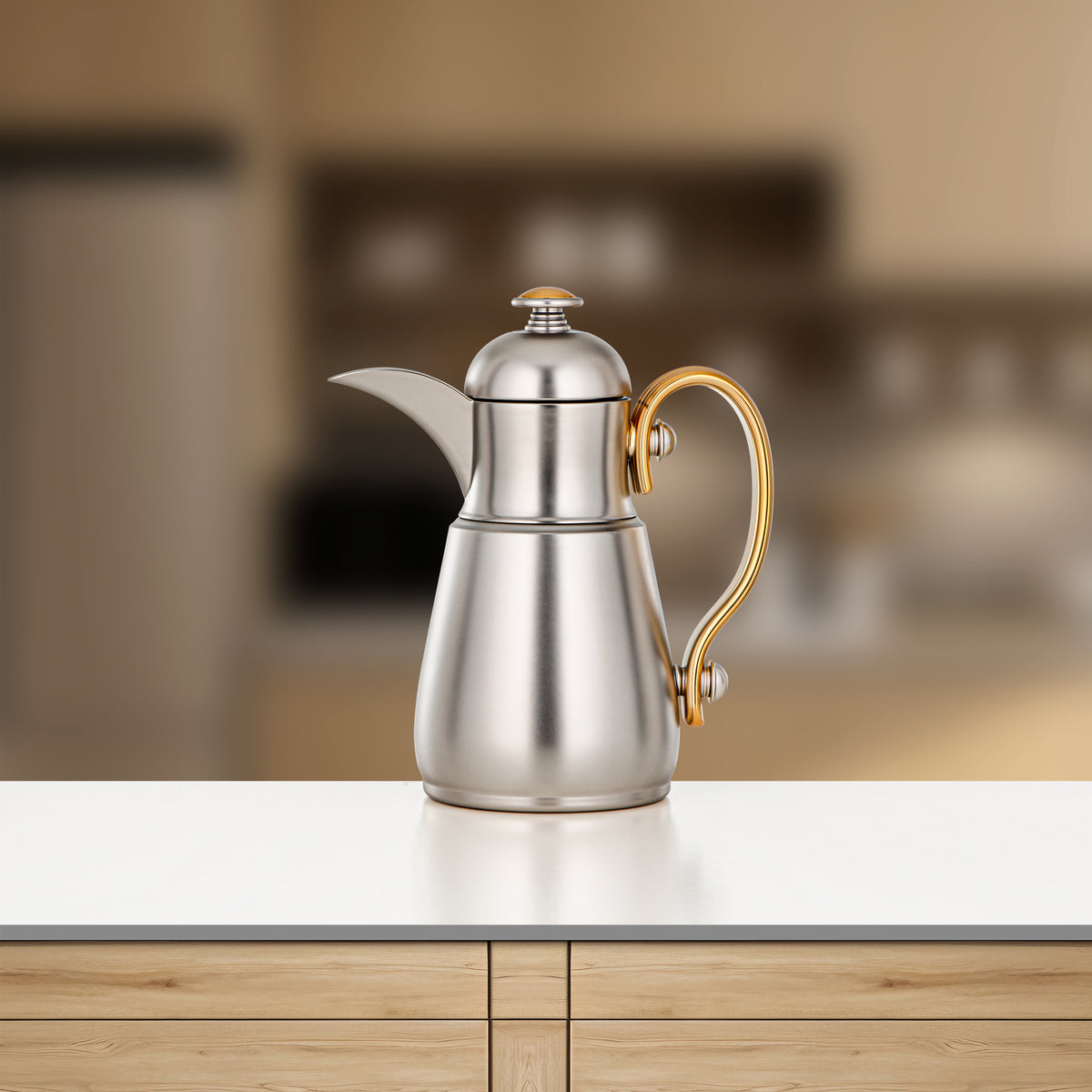 Almarjan Double Wall Vacuum Flask 0.5 Lit, Matt Nickel & Matt Gold
