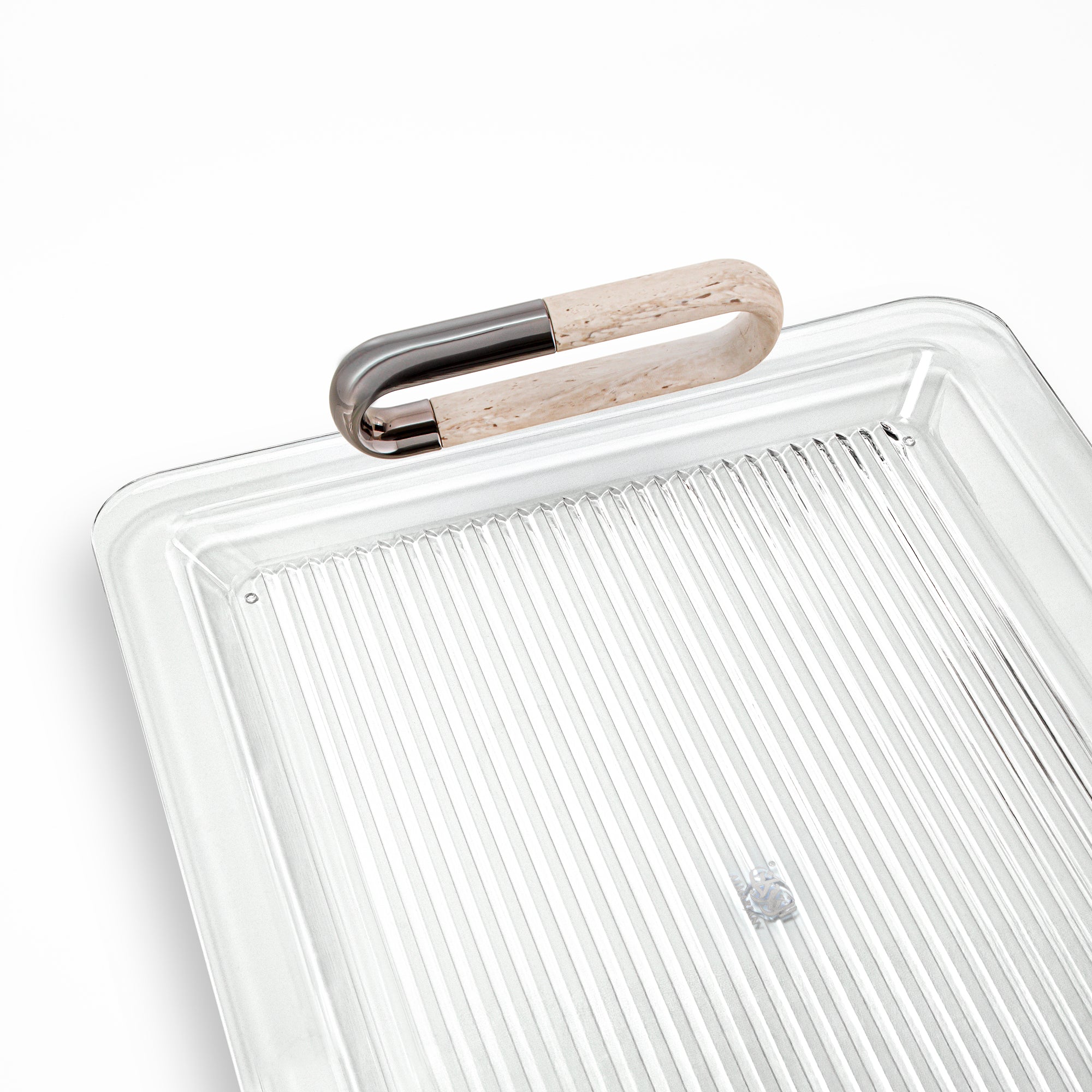 Almarjan 50 cm Acrylic Serving Tray, Gun Black & Travertine Marble