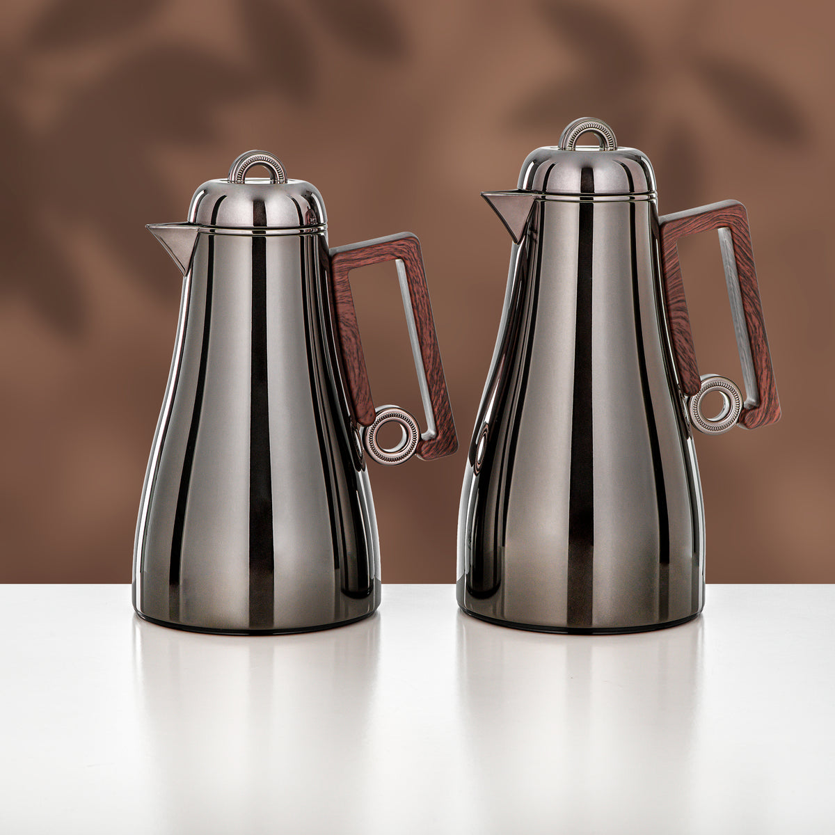 Almarjan 2 Pieces Vacuum Flask Set, Gun Black & Dark Wood