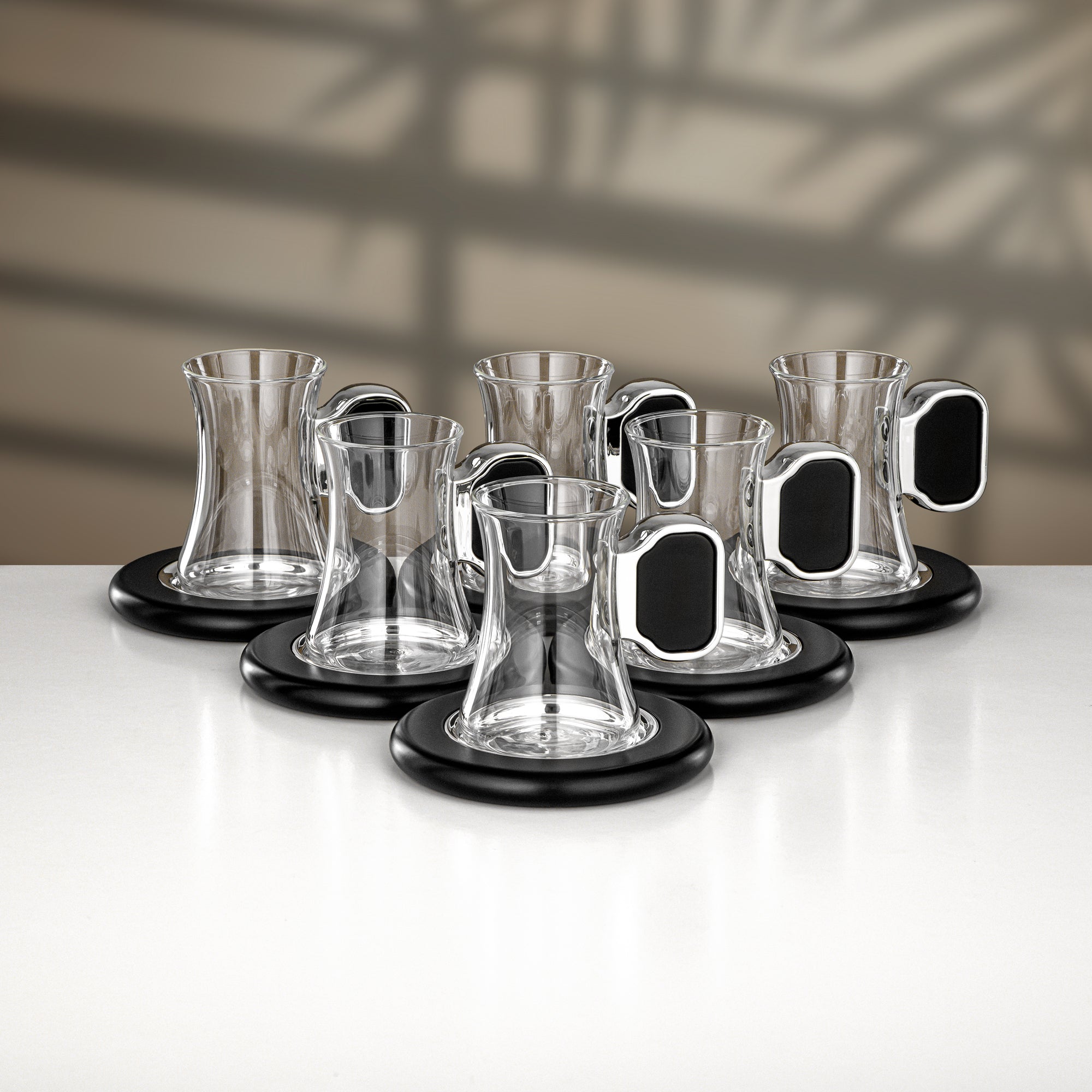 Almarjan 18 Pieces Tea & Cawa Cup Set, Silver & Black