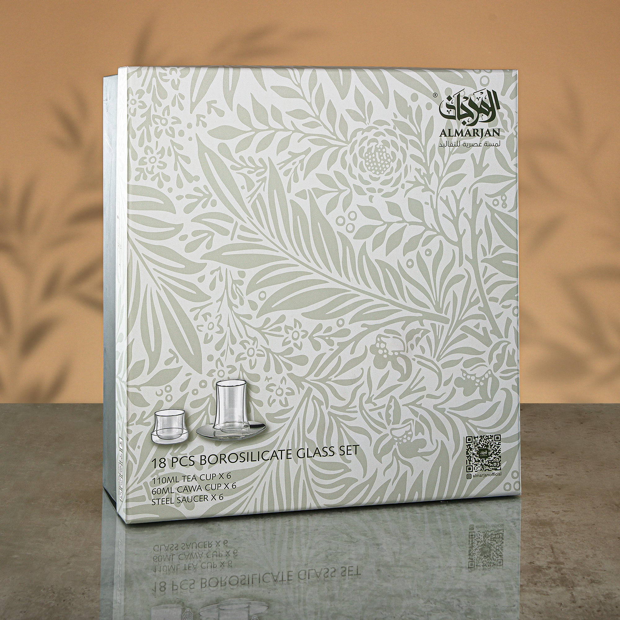 طقم شاي المرجان ١٨ قطعة أبيض وشفاف