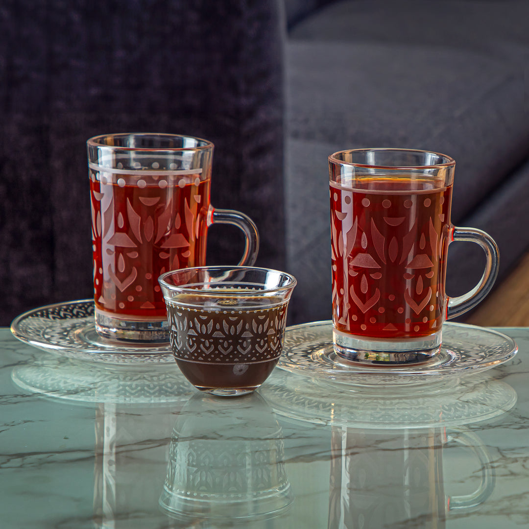 Almarjan 18 Pieces Folk Collection Glass Tea & Coffee Set - GLS2630003