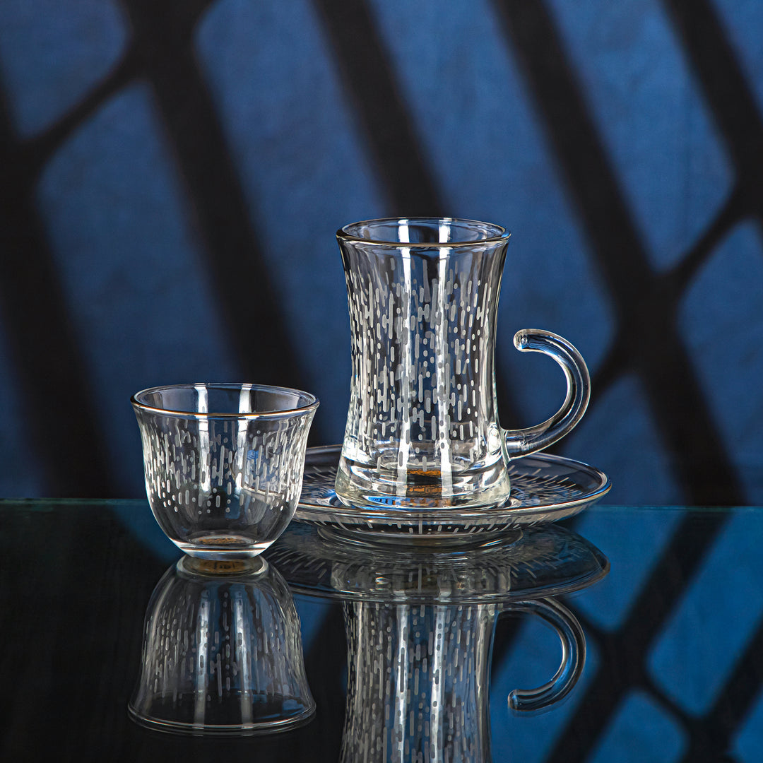 Almarjan 18 Pieces Luvia Collection Glass Tea & Coffee Set With Silver Rim - GLS2630021