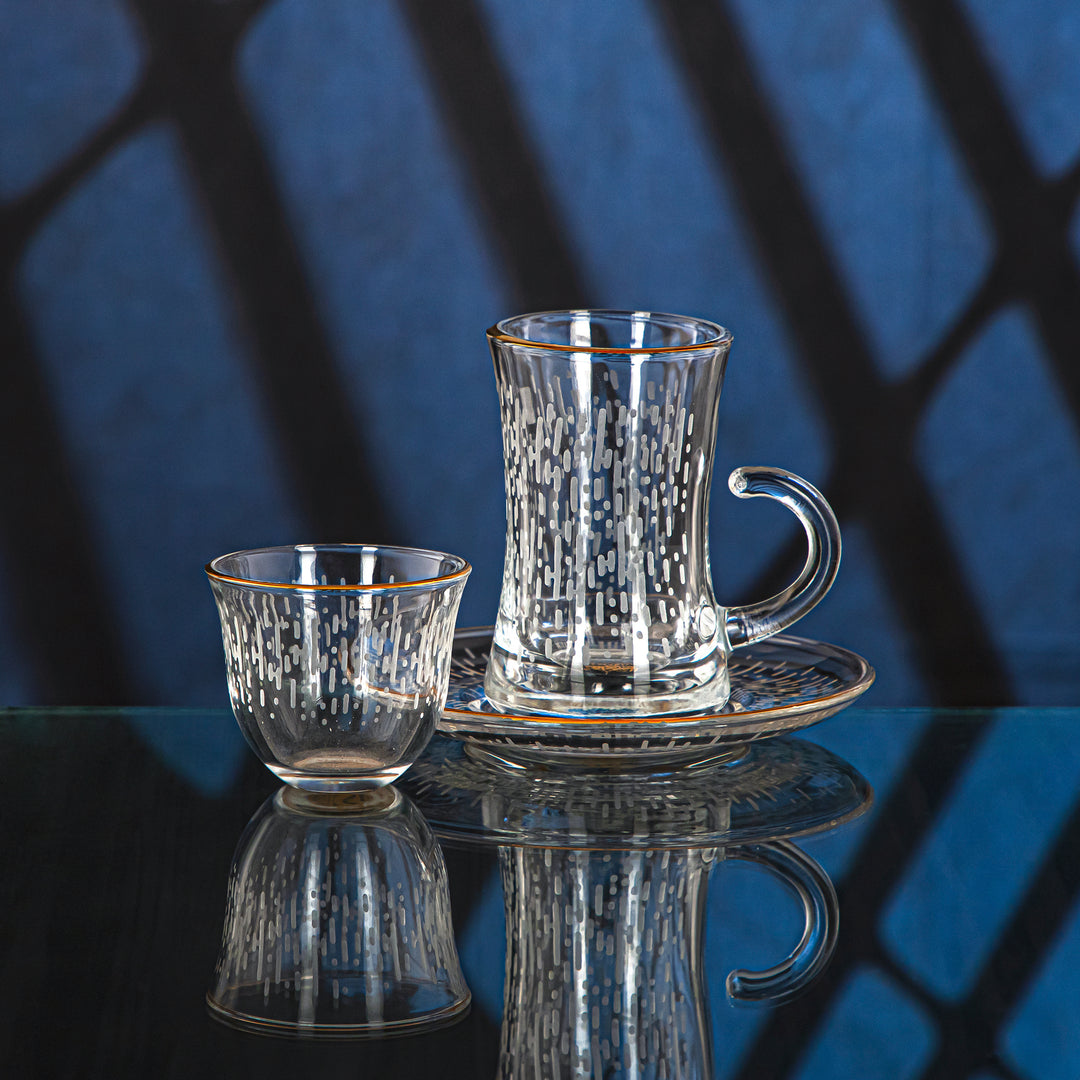 Almarjan 18 Pieces Luvia Collection Glass Tea & Coffee Set With Golden Rim - GLS2630024