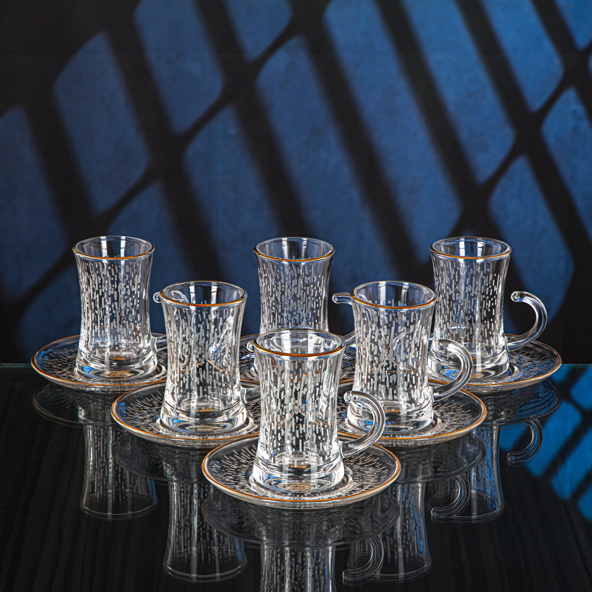 Almarjan 18 Pieces Luvia Collection Glass Tea & Coffee Set With Golden Rim - GLS2630024