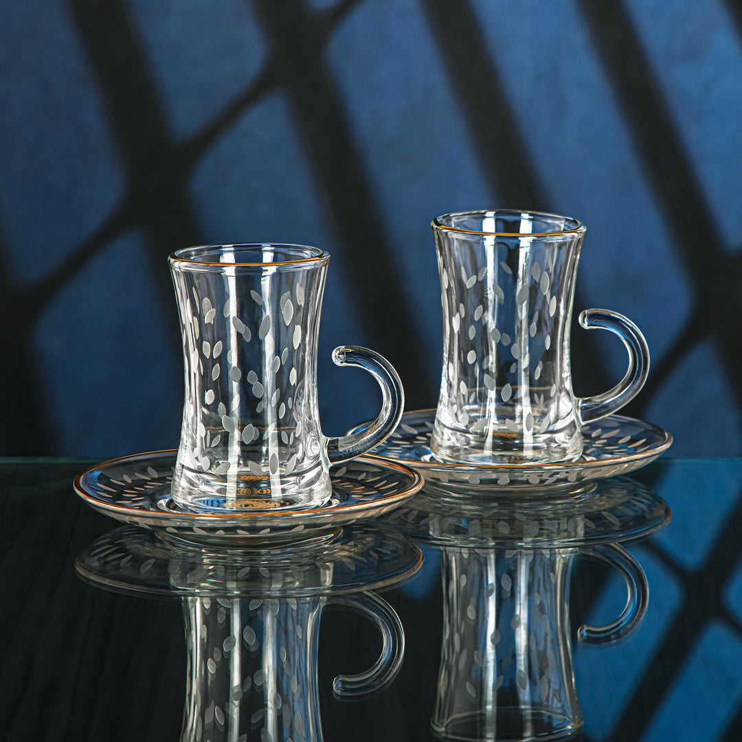 Almarjan 6 Pieces Leaf Collection Glass Tea Cup With Golden Rim - GLS2630029