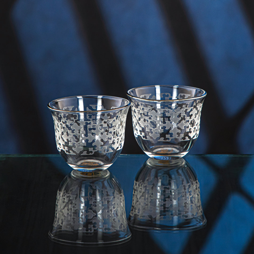 Almarjan 6 Pieces Zelij Collection Glass Cawa Cup With Silver Rim - GLS2630031