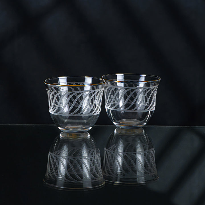 Almarjan 6 Pieces Wave Collection Glass Cawa Cup With Golden Rim - GLS2630040