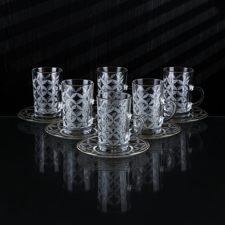 Almarjan 18 Pieces Crave Collection Glass Tea & Coffee Set With Golden Rim - GLS2630048