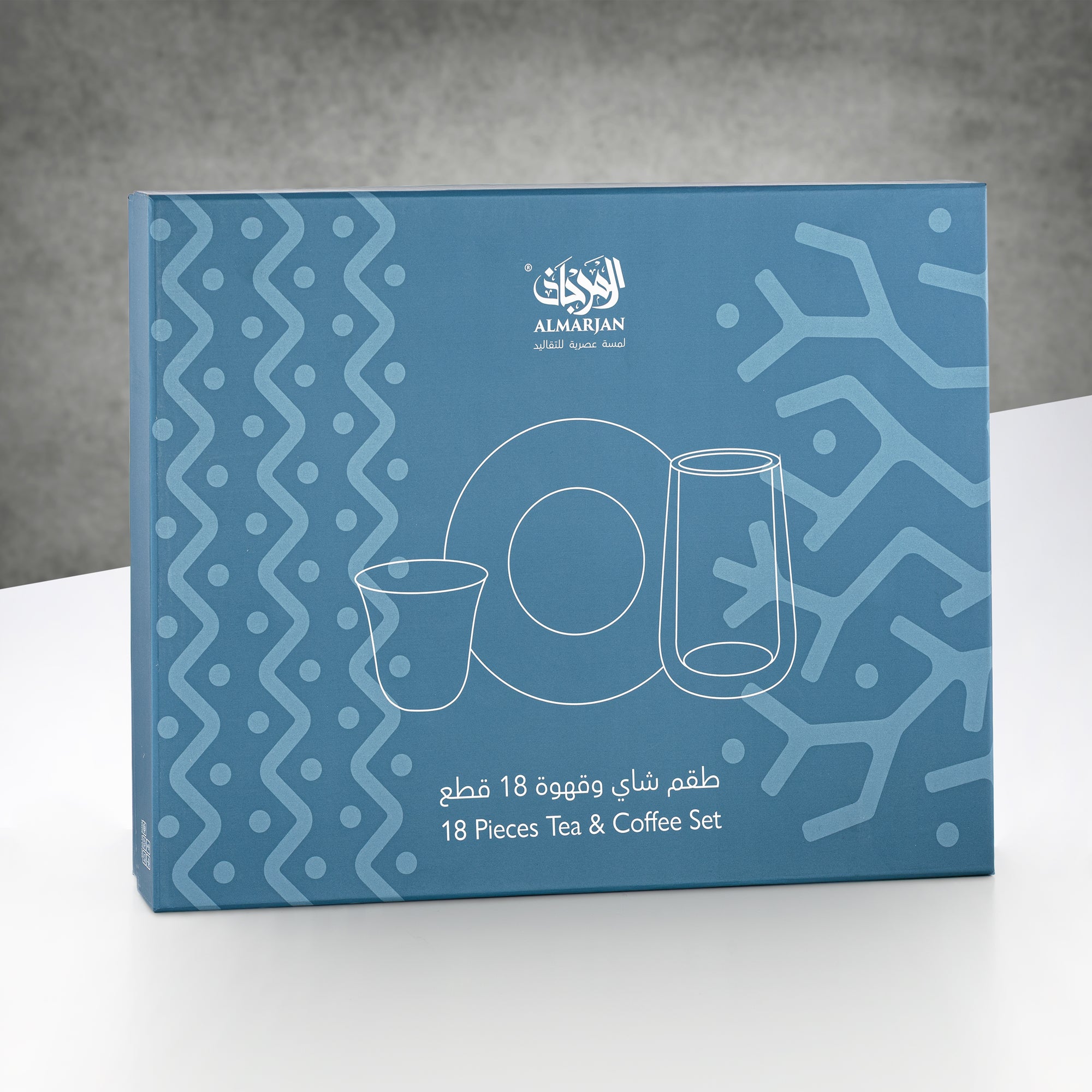 طقم أكواب الشاي والقهوة المرجان، ١٨ قطعة، شفاف بنقشة بيضاء