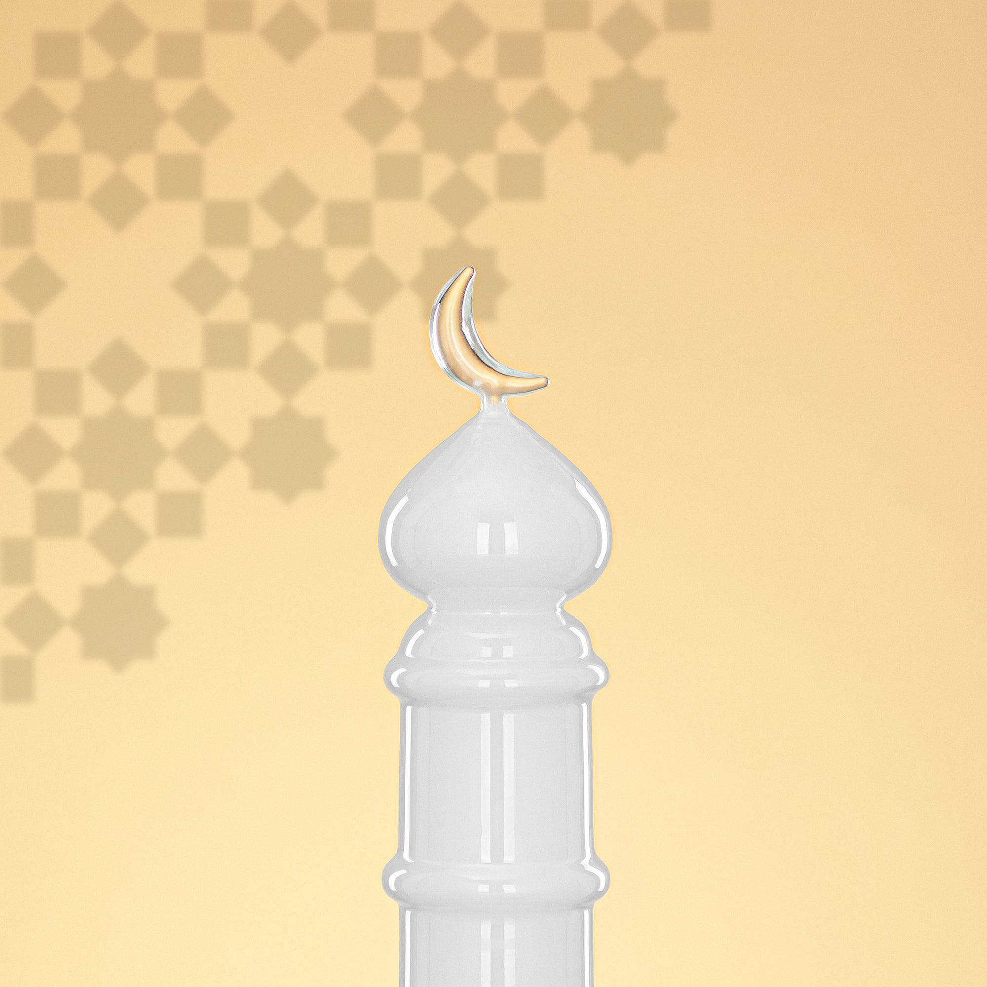 Almarjan Minaret Table Decoration 24cm x 7cm White with Clear Crescent Moon – Noor Al Layali