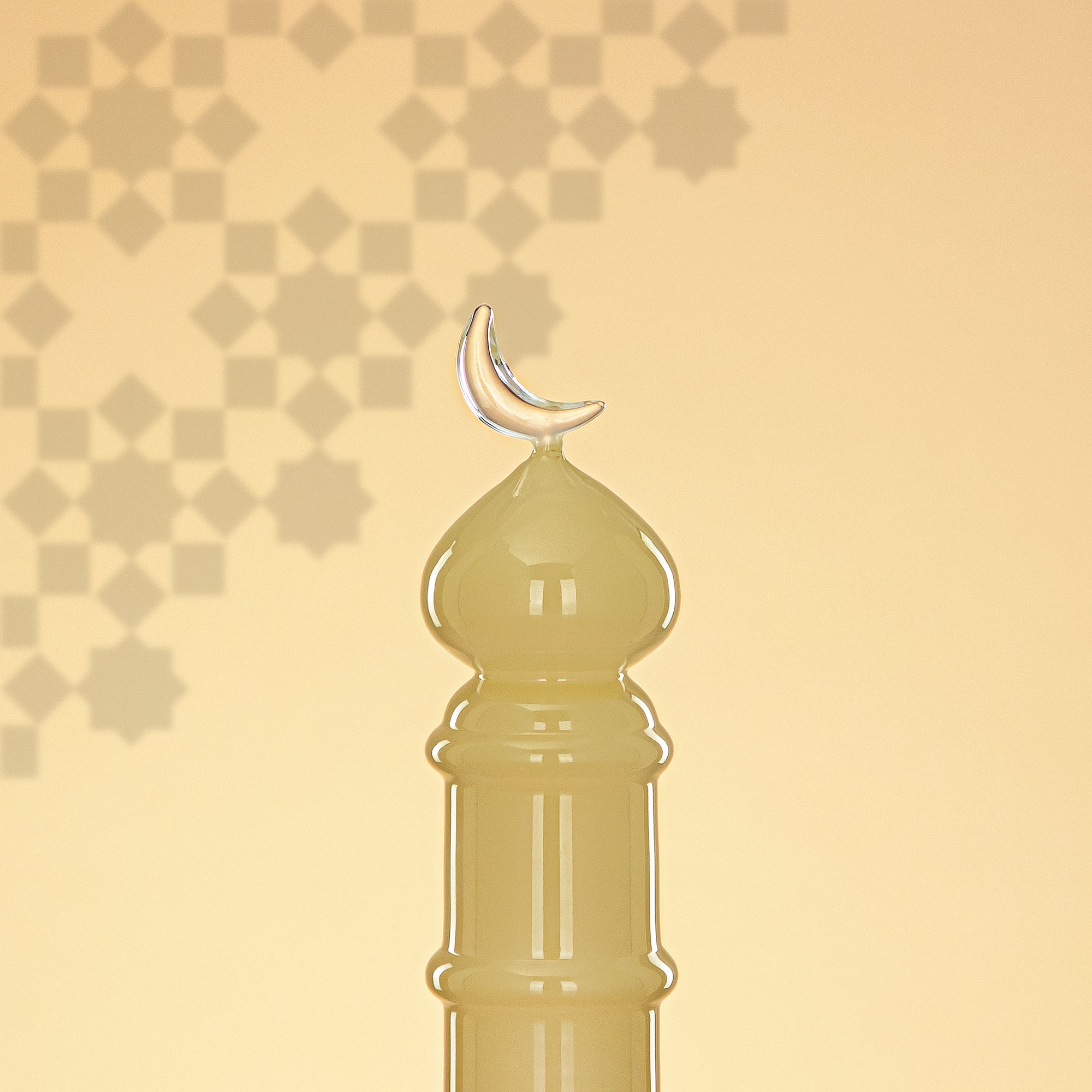 Almarjan Minaret Table Decoration 24cm x 7cm Ivory with Clear Crescent Moon – Noor Al Layali
