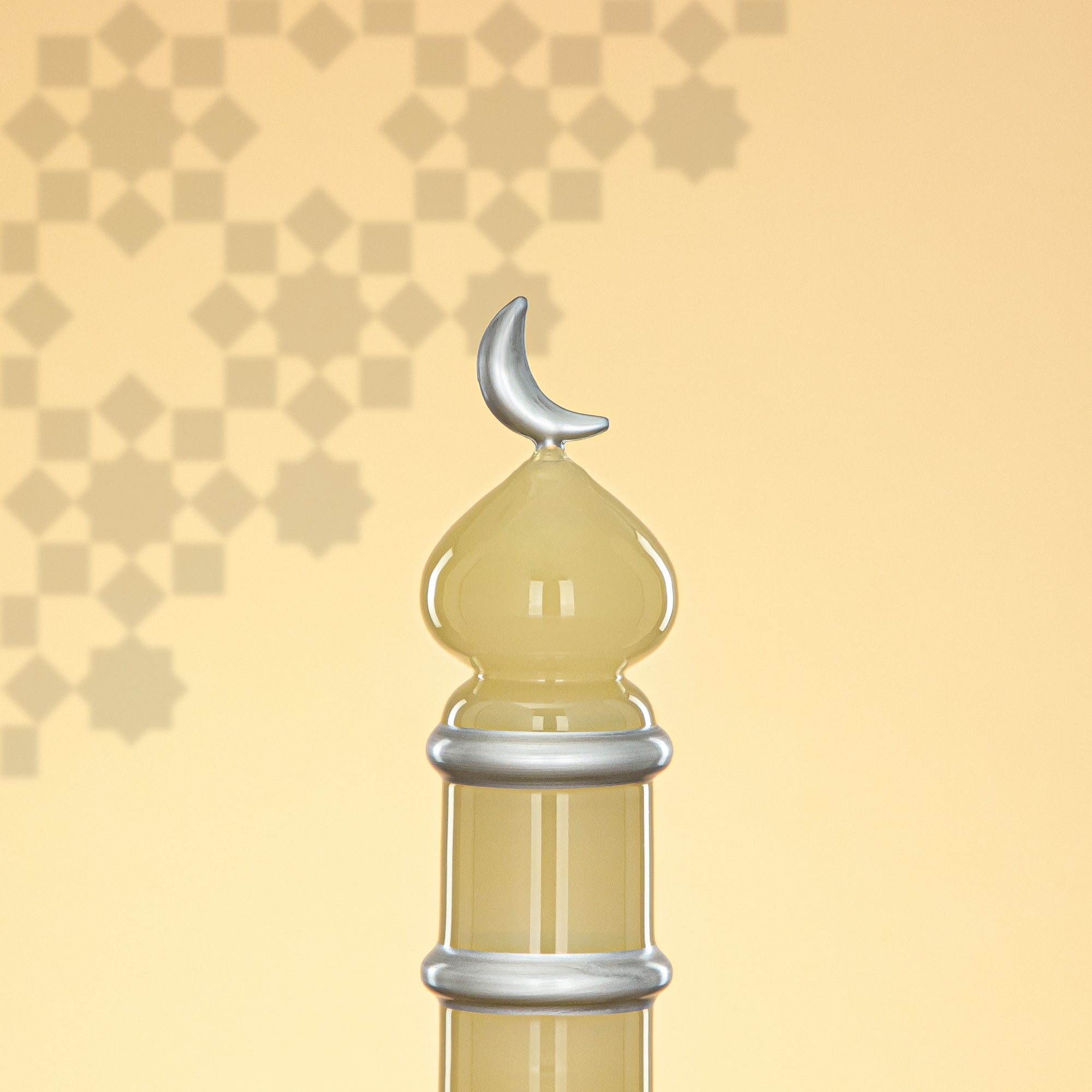 Almarjan Minaret Table Decoration 24cm x 7cm Ivory with Silver Lines & Crescent Moon – Noor Al Layali