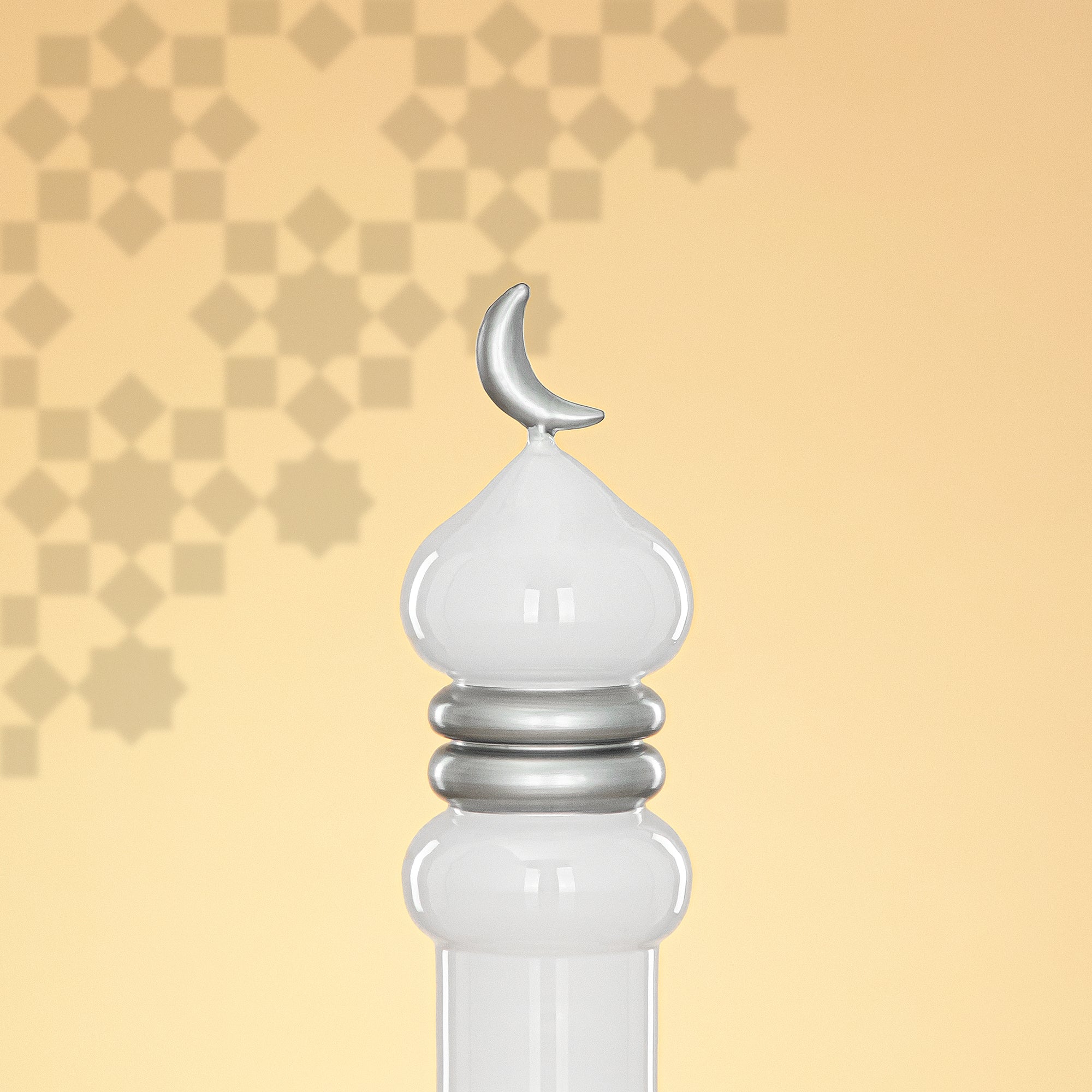 Almarjan Minaret Table Decoration 24cm x 8cm White with Silver Lines & Crescent Moon – Noor Al Layali