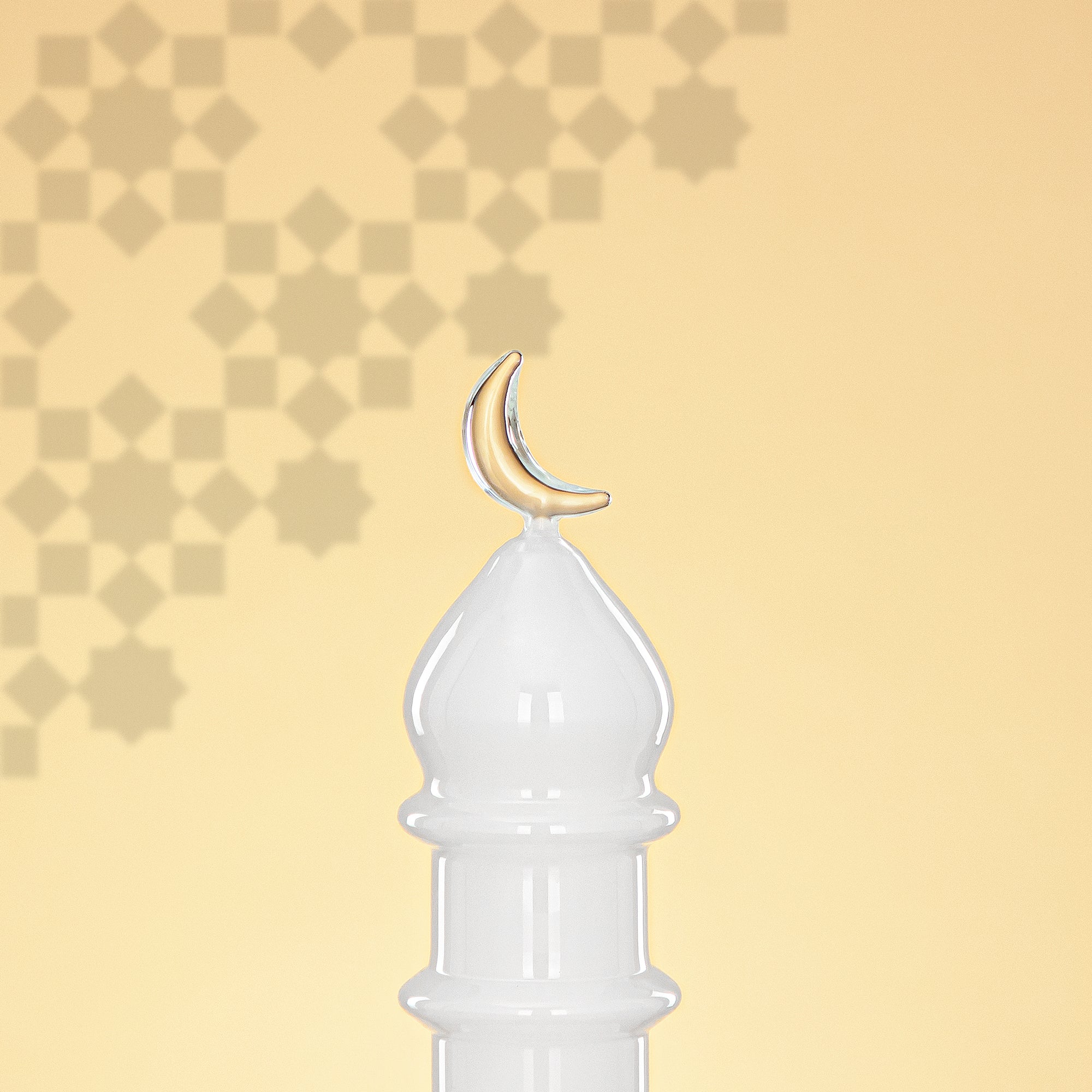 Almarjan Minaret Table Decoration 16.5cm x 6cm White with Clear Crescent Moon – Noor Al Layali