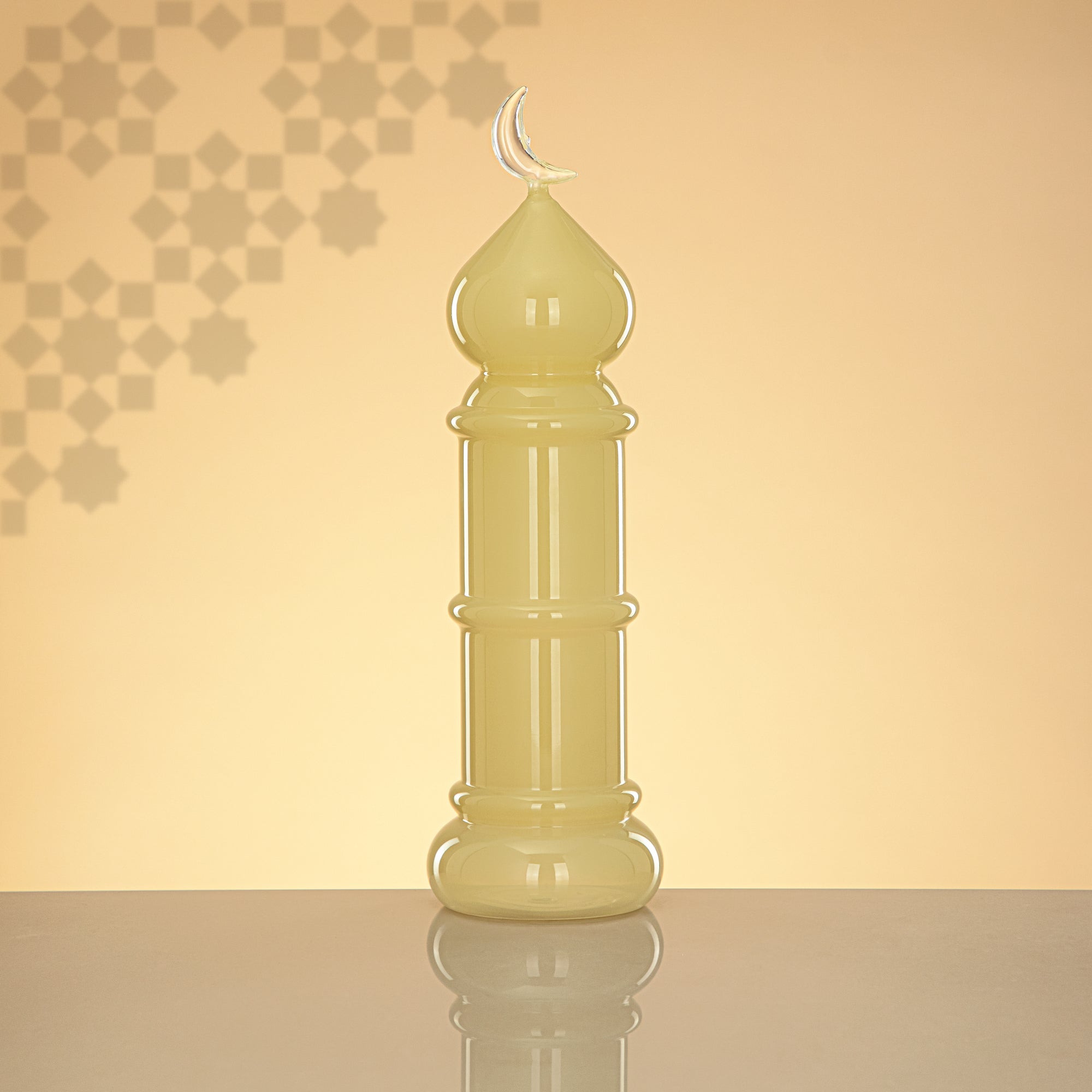 Almarjan Minaret Table Decoration 34cm x 10cm Ivory with Clear Crescent Moon – Noor Al Layali