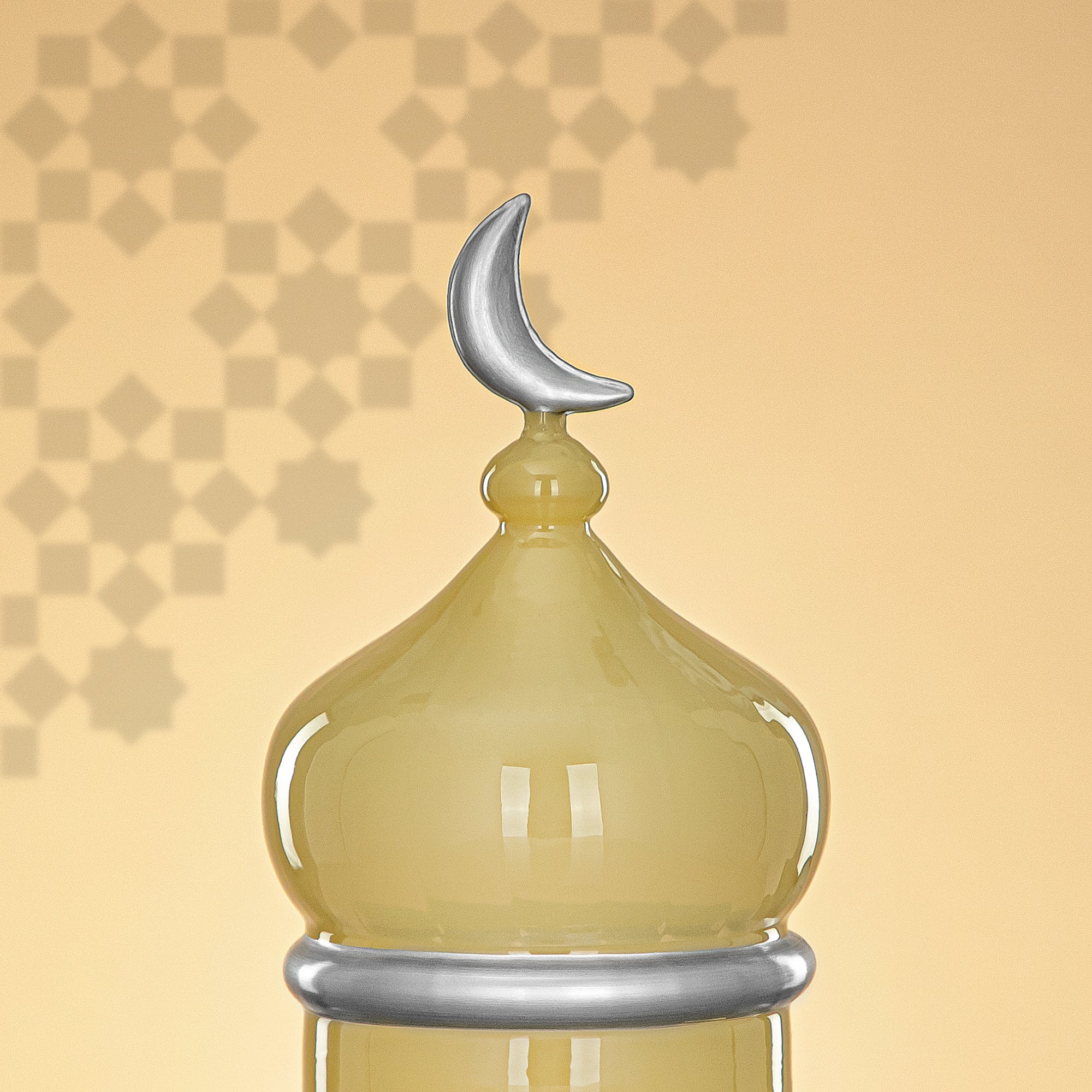 Almarjan Minaret Table Decoration 23cm x 15cm Ivory with Silver Lines & Crescent Moon – Noor Al Layali