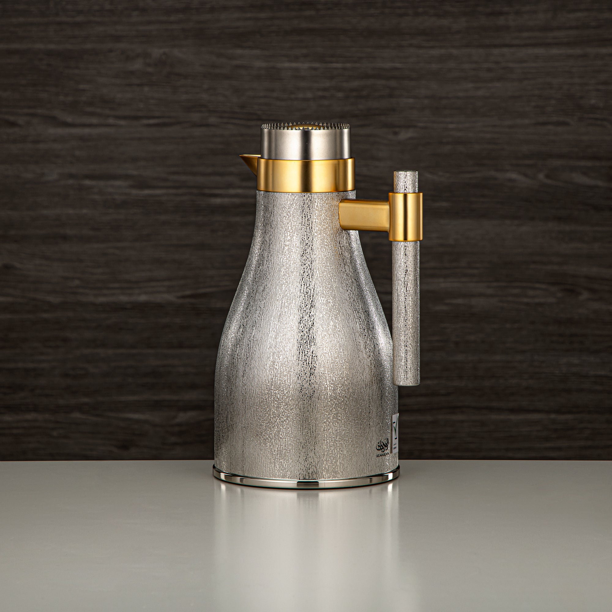 Almarjan Vacuum Flask Set ABS Push Button 1L + 1L Matt Nickel & Matt Gold (GOK-N-MN-MG) - Elegant Serving