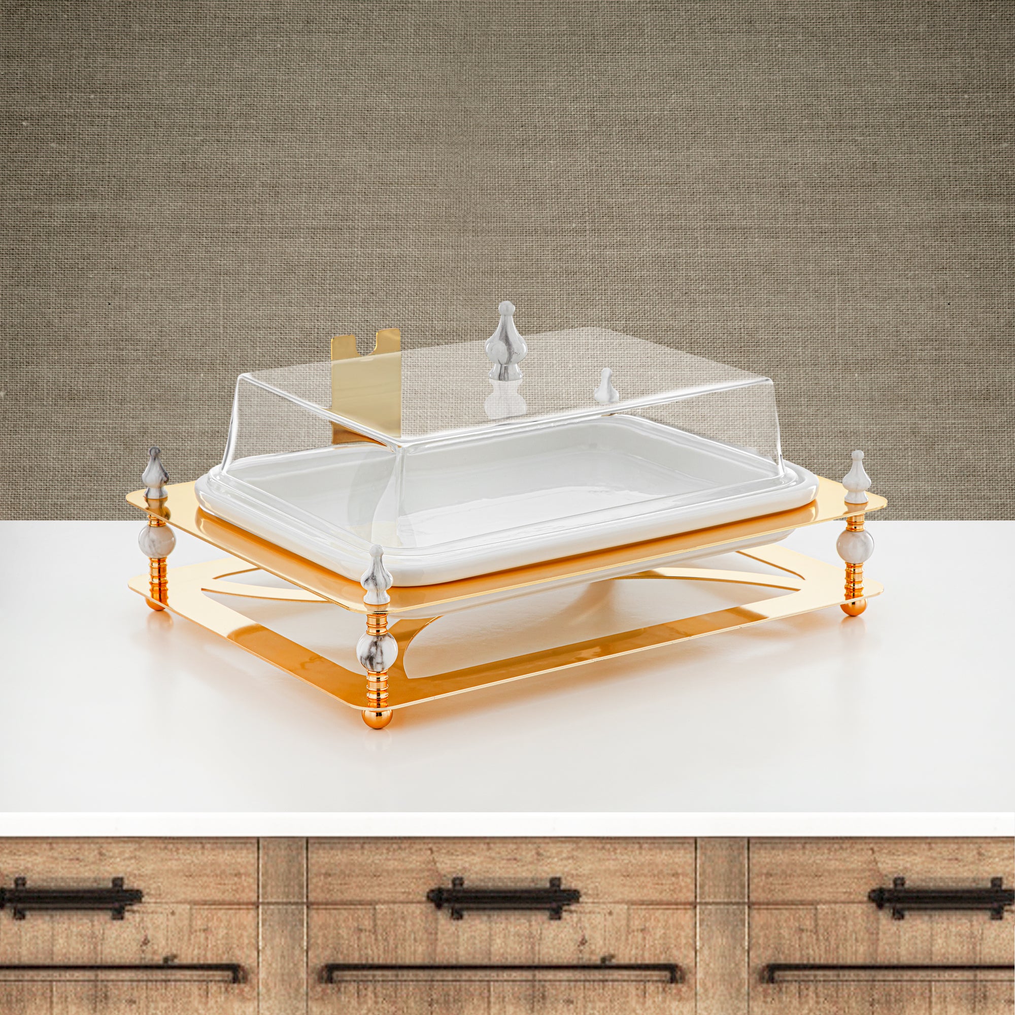 صينية تقديم المرجان 41 سم مع غطاء أكريليك ذهبي - HM4111-G