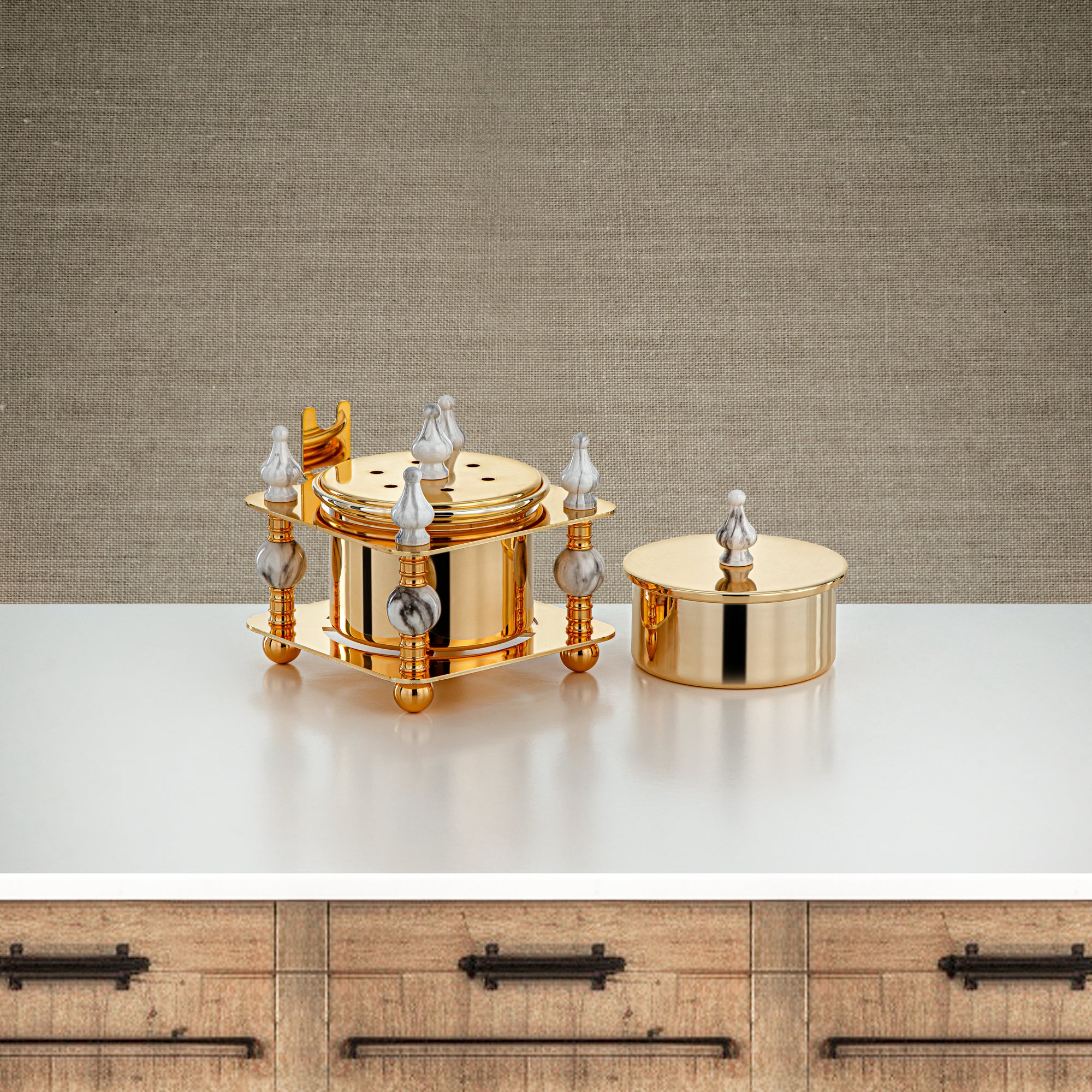 مجموعة حاملة بخور المرجان 2 قطع ذهبية - HM4114-G