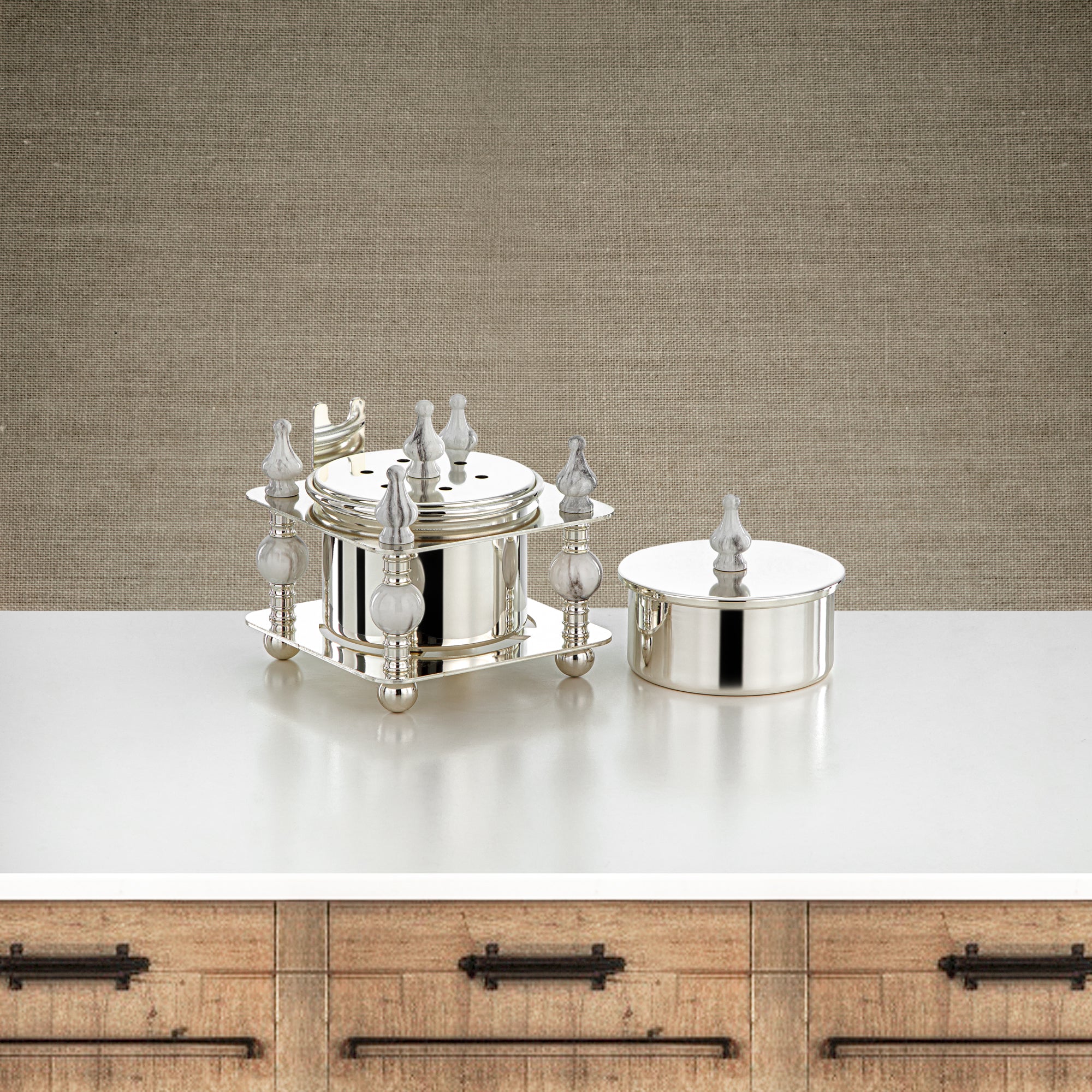 Almarjan 2 Pieces Incense Burner Set Silver - HM4114-S