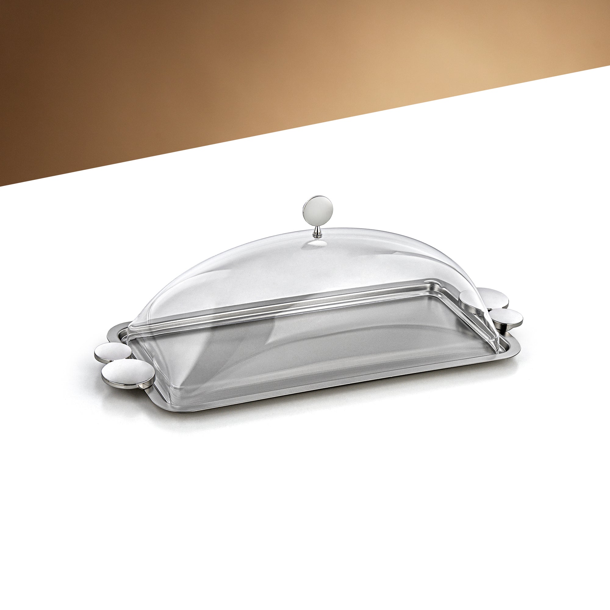 صينية تقديم المرجان 35 سم مع غطاء أكريليك وحصيرة نيكل - HT2506038