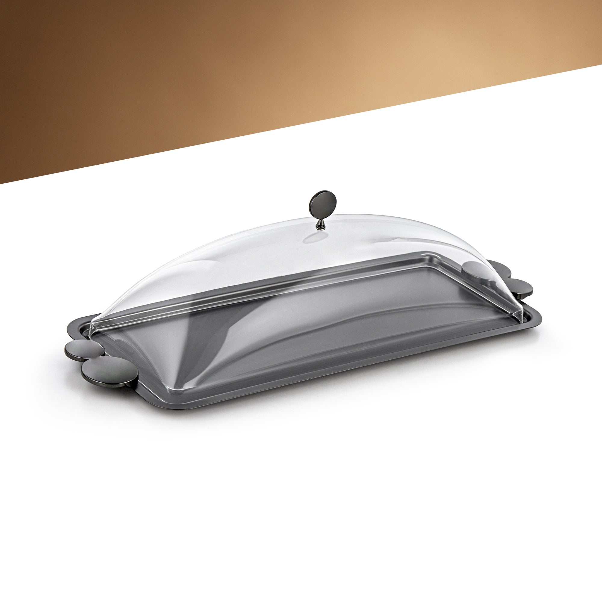 صينية تقديم المرجان 45 سم مع غطاء أكريليك، أسود مطفي - HT2506039