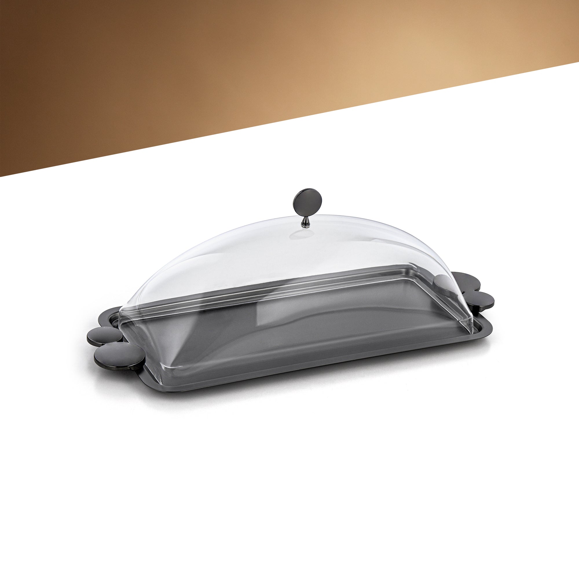 صينية تقديم المرجان 35 سم مع غطاء أكريليك، أسود مطفي - HT2506040