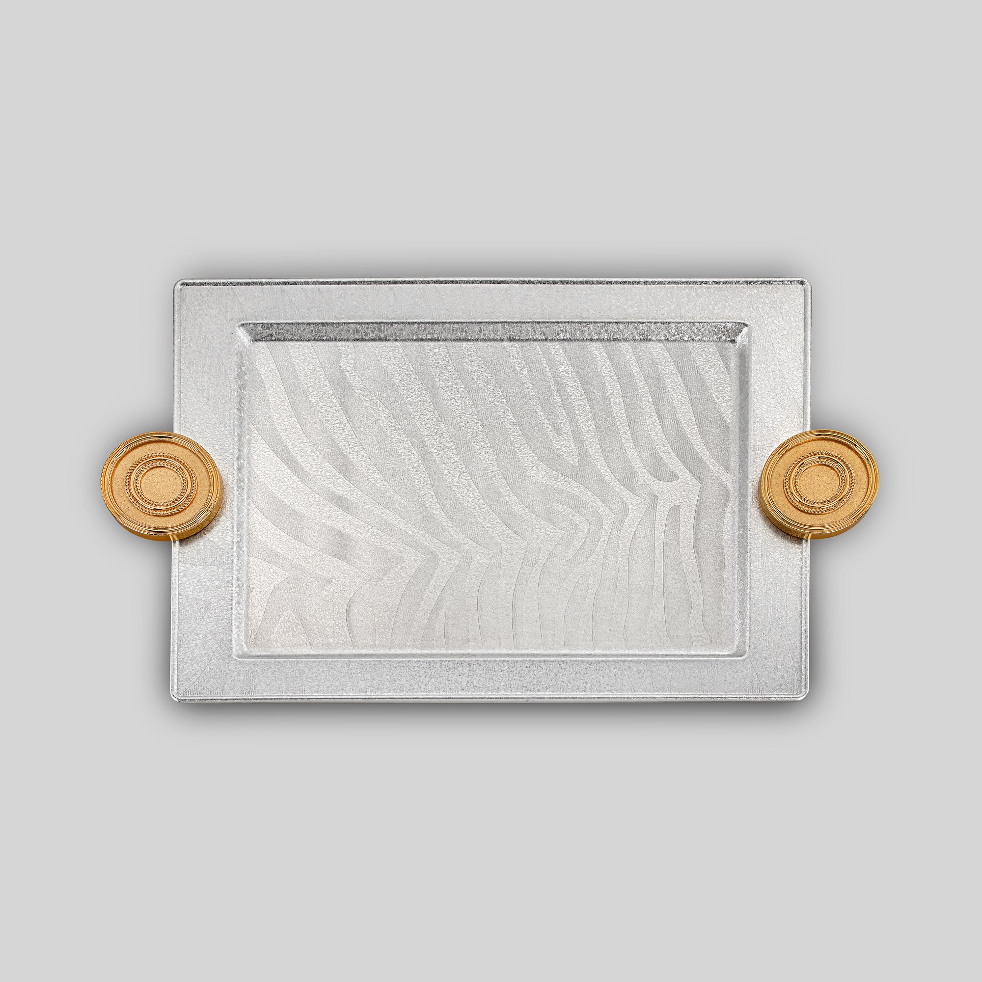 طقم صواني تقديم المرجان فضي وذهبي بتصميم متشقق (3 قطع)