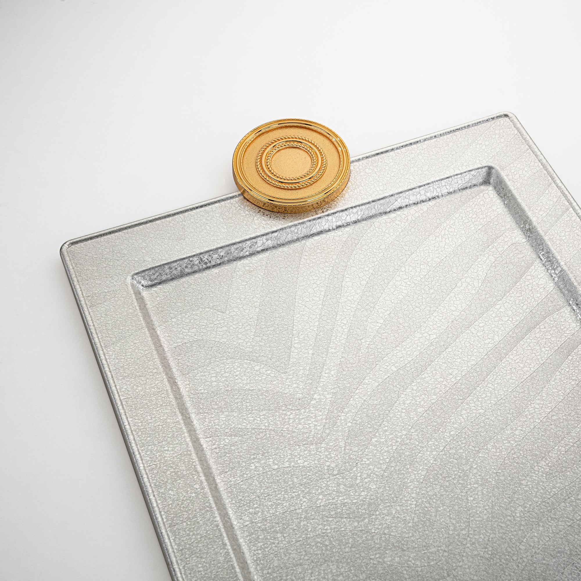 Almarjan Serving Tray 59 cm Silver & Gold Crackle