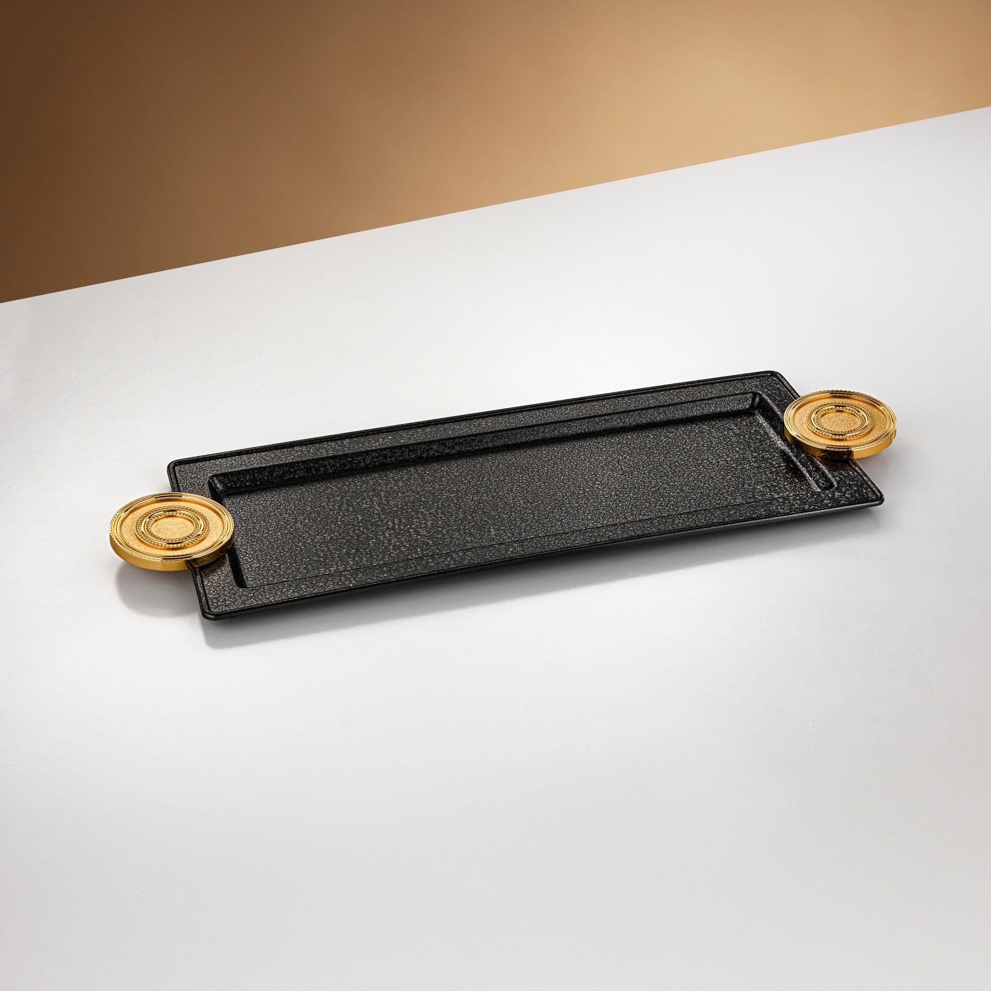 صينية تقديم المرجان 56 سم أسود وذهبي بتصميم متشقق