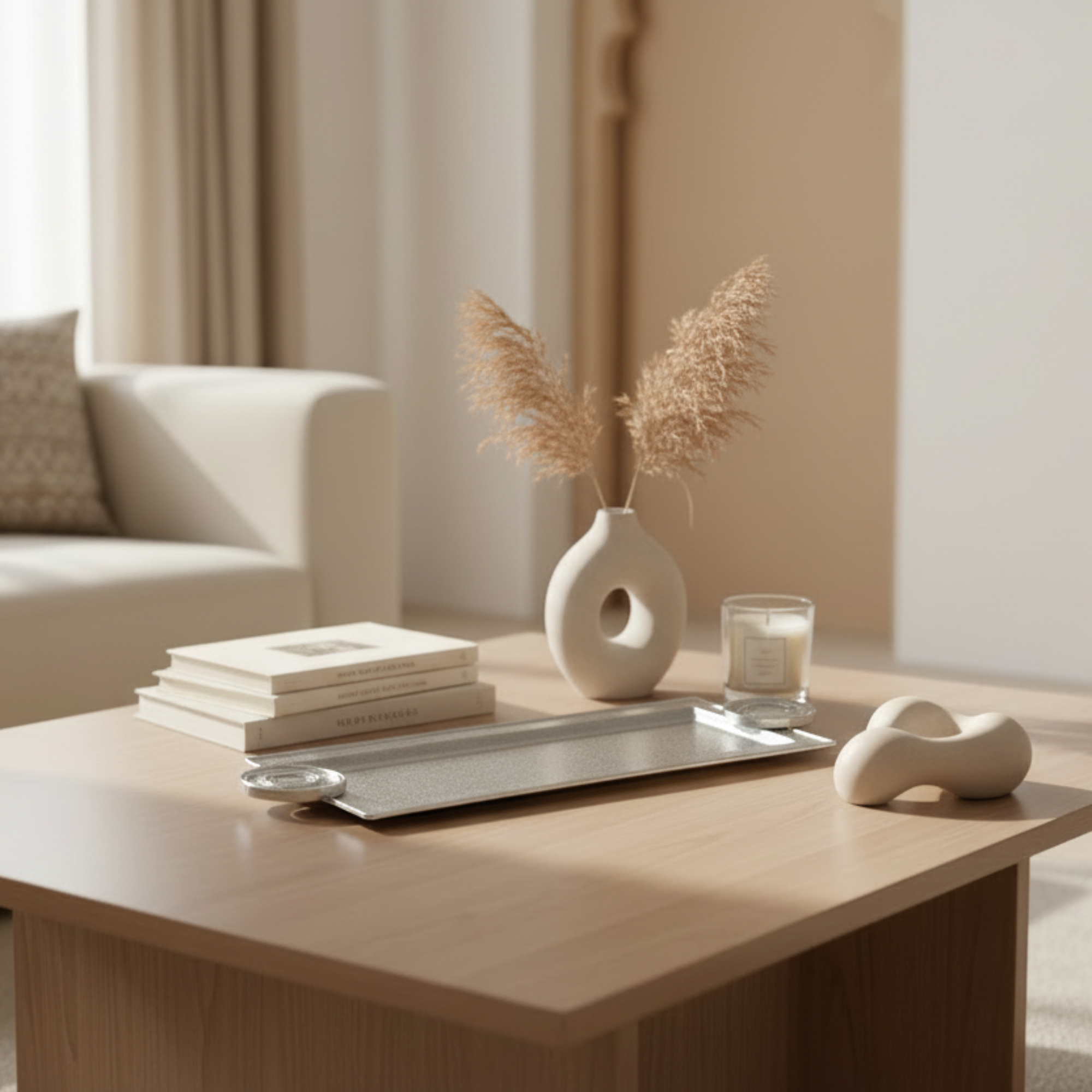 Almarjan Serving Tray 56 cm Silver Crackle