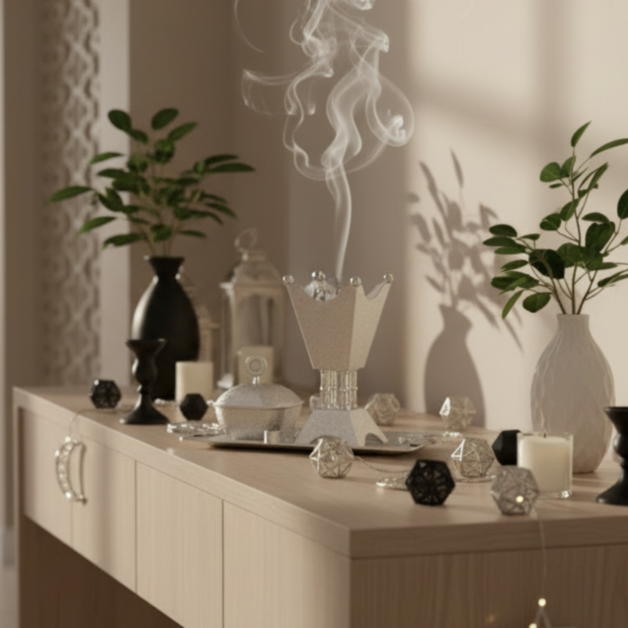 Almarjan Incense Burner Set 4-Piece Silver