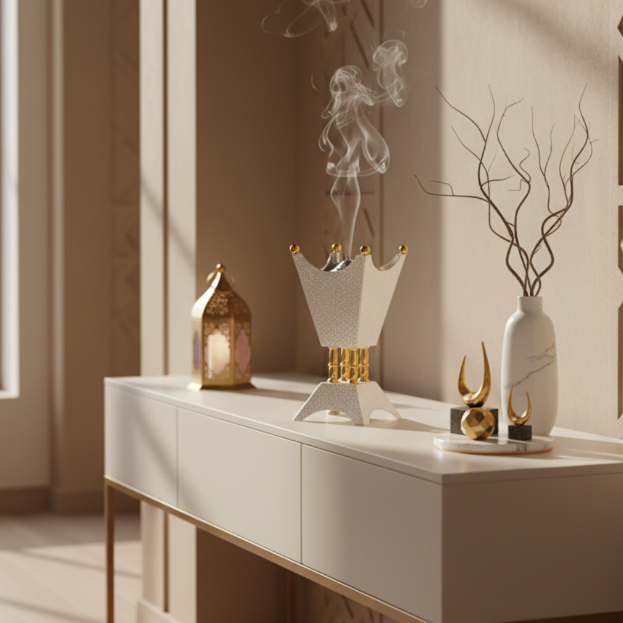 مبخرة المرجان فضية وذهبية 25 سم