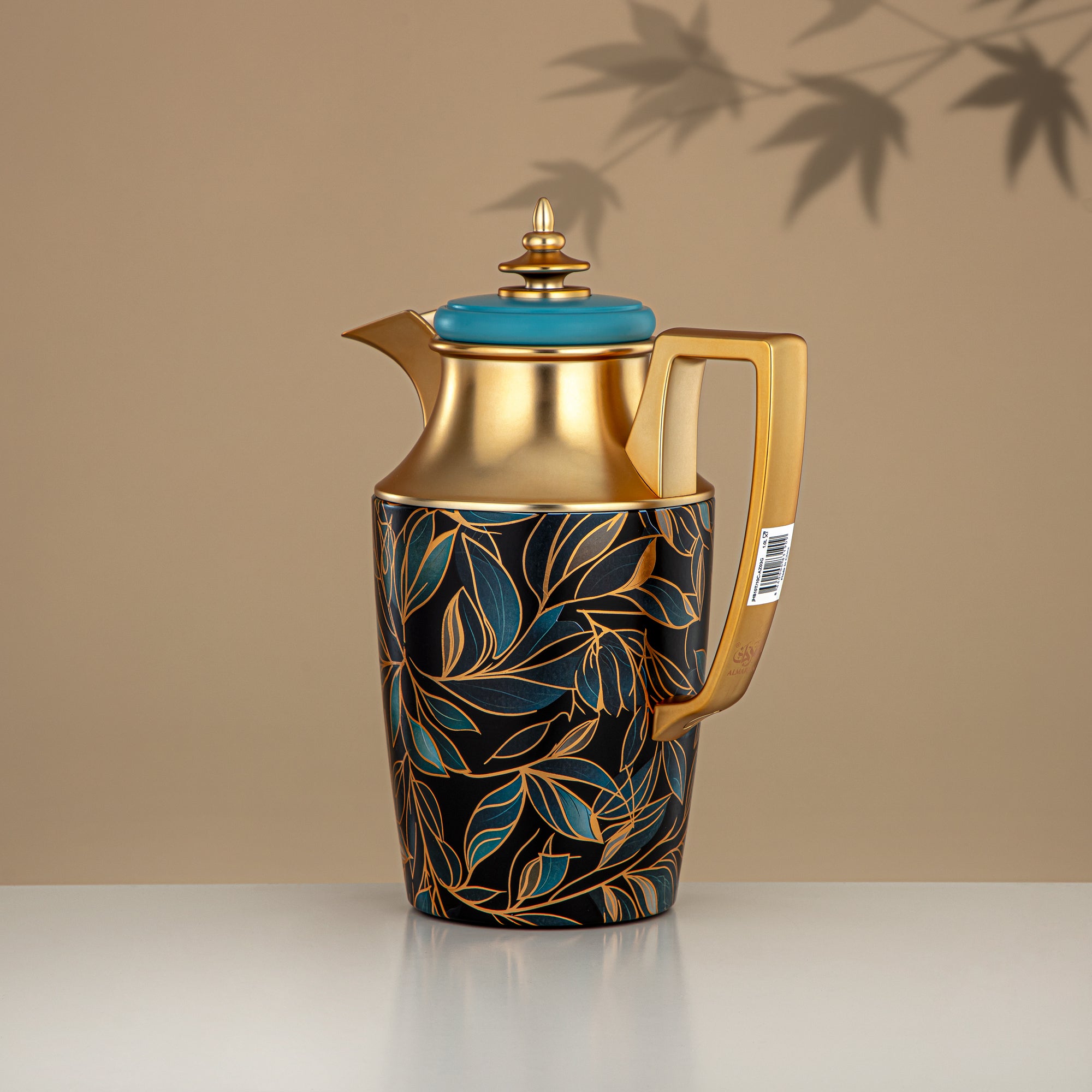 ألمرجان طقم ترامس، زر ضغط، 1 لتر + 1 لتر، مزهر ومذهب غير لامع (JBH10T/10C-AZ03G) - شاي وقهوة ترمس