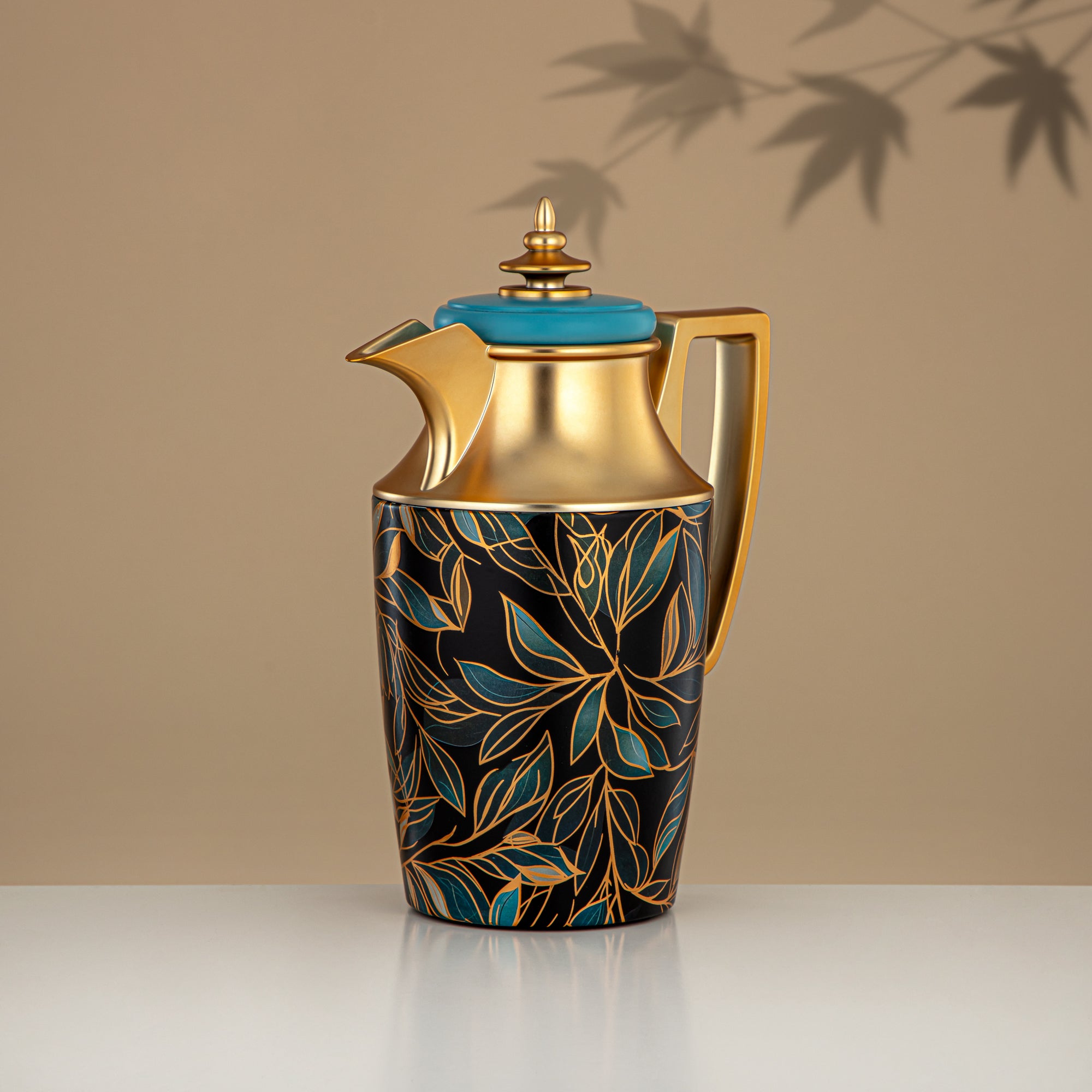 ألمرجان طقم ترامس، زر ضغط، 1 لتر + 1 لتر، مزهر ومذهب غير لامع (JBH10T/10C-AZ03G) - شاي وقهوة ترمس