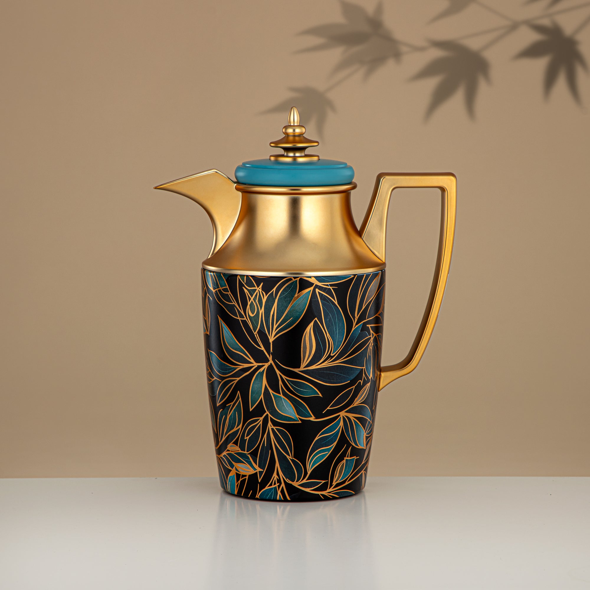 ألمرجان طقم ترامس، زر ضغط، 1 لتر + 1 لتر، مزهر ومذهب غير لامع (JBH10T/10C-AZ03G) - شاي وقهوة ترمس