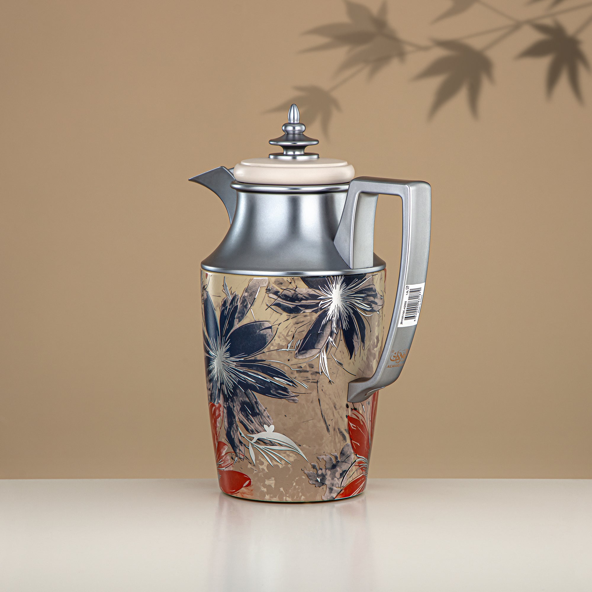 ألمرجان طقم ترامس، زر ضغط، 1 لتر + 1 لتر، مزهر ومطفي فضي (JBH10T/10C-AZ05S) - شاي وقهوة ترمس