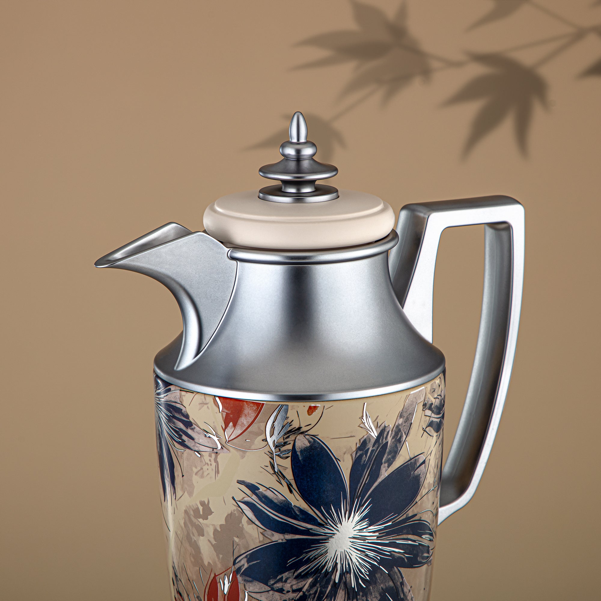 ألمرجان طقم ترامس، زر ضغط، 1 لتر + 1 لتر، مزهر ومطفي فضي (JBH10T/10C-AZ05S) - شاي وقهوة ترمس