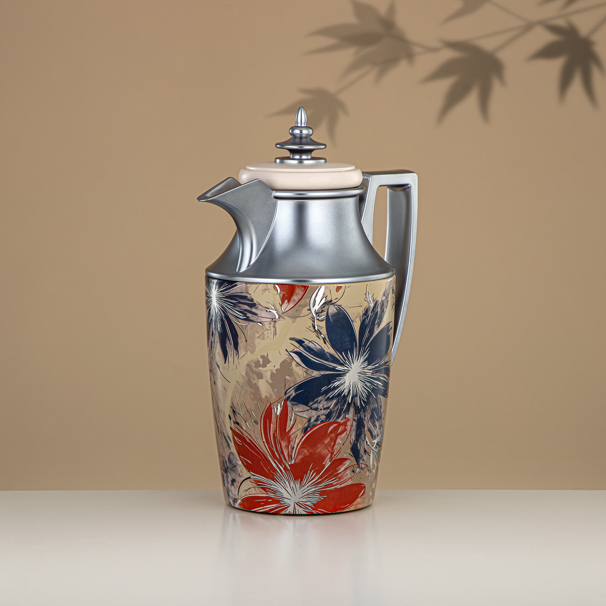 ألمرجان طقم ترامس، زر ضغط، 1 لتر + 1 لتر، مزهر ومطفي فضي (JBH10T/10C-AZ05S) - شاي وقهوة ترمس