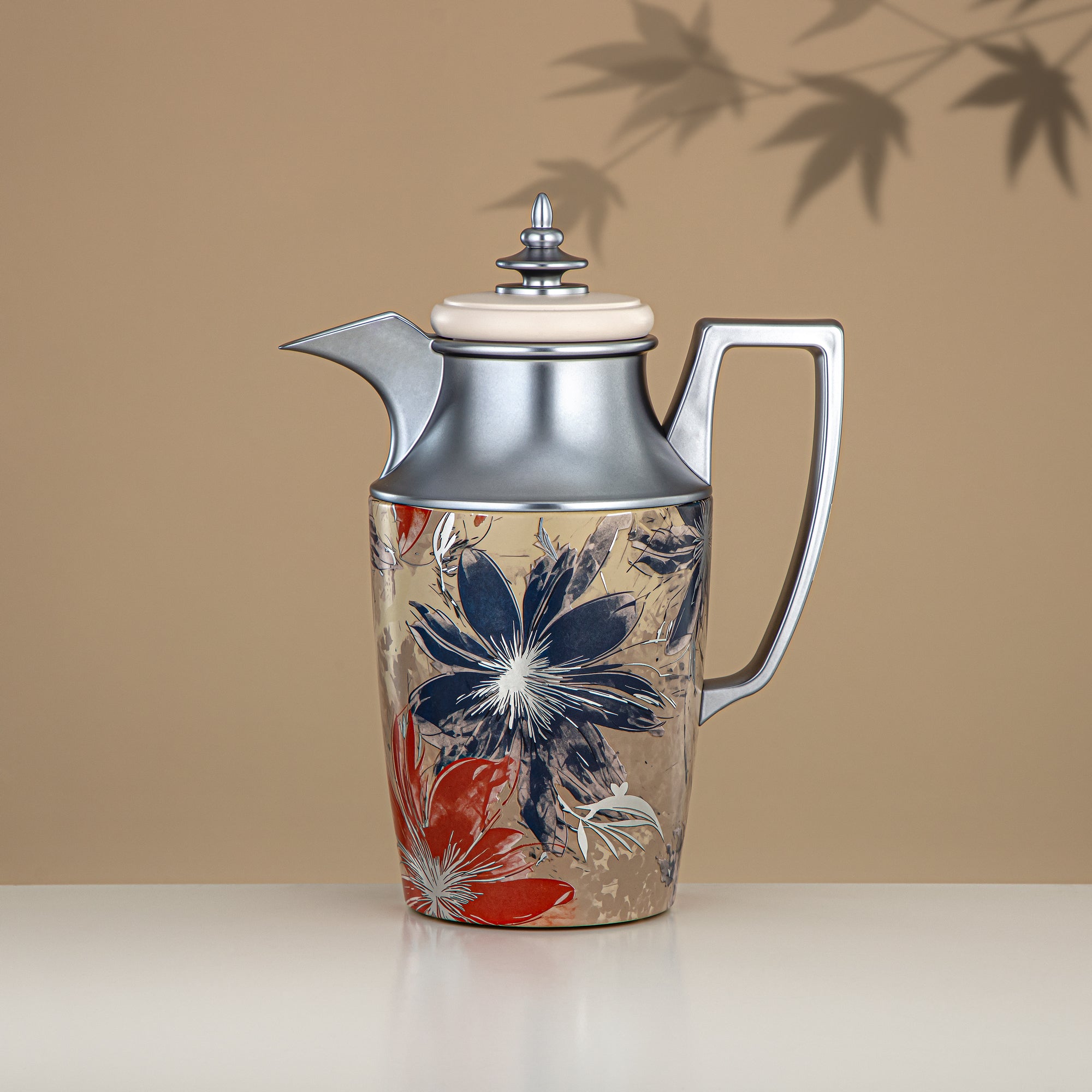 ألمرجان طقم ترامس، زر ضغط، 1 لتر + 1 لتر، مزهر ومطفي فضي (JBH10T/10C-AZ05S) - شاي وقهوة ترمس