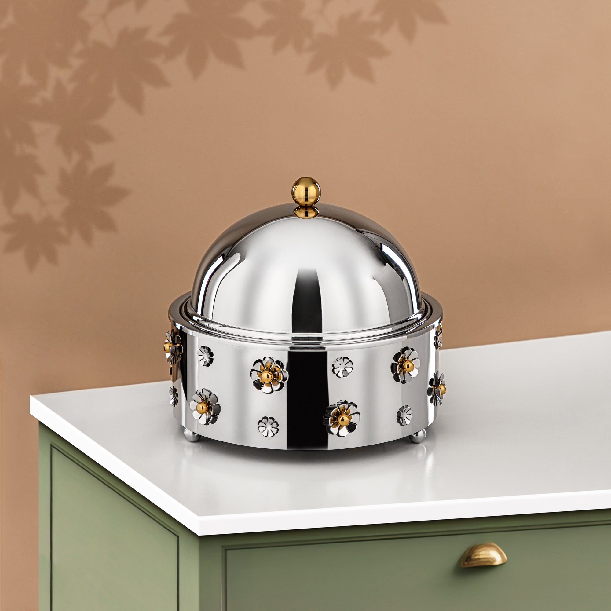 Almarjan Food Warmer Stainless Steel 3L Silver & Gold (MD-3003B) - Stylish Serveware