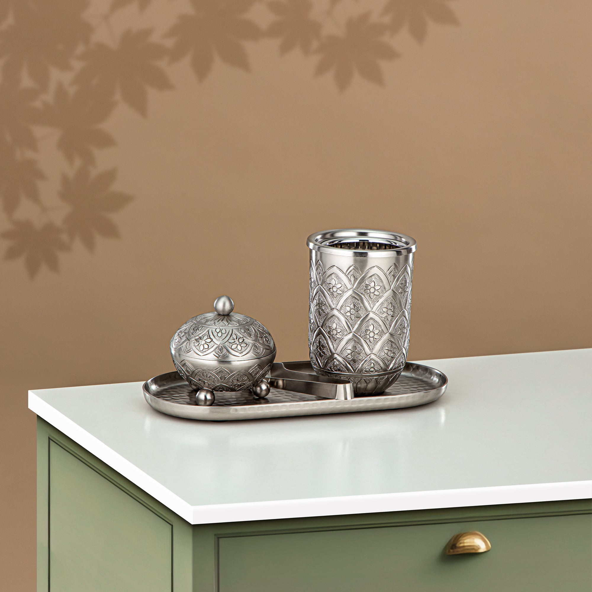 Almarjan Incense Burner Set, Silver (MD-3007) - Oud Burner