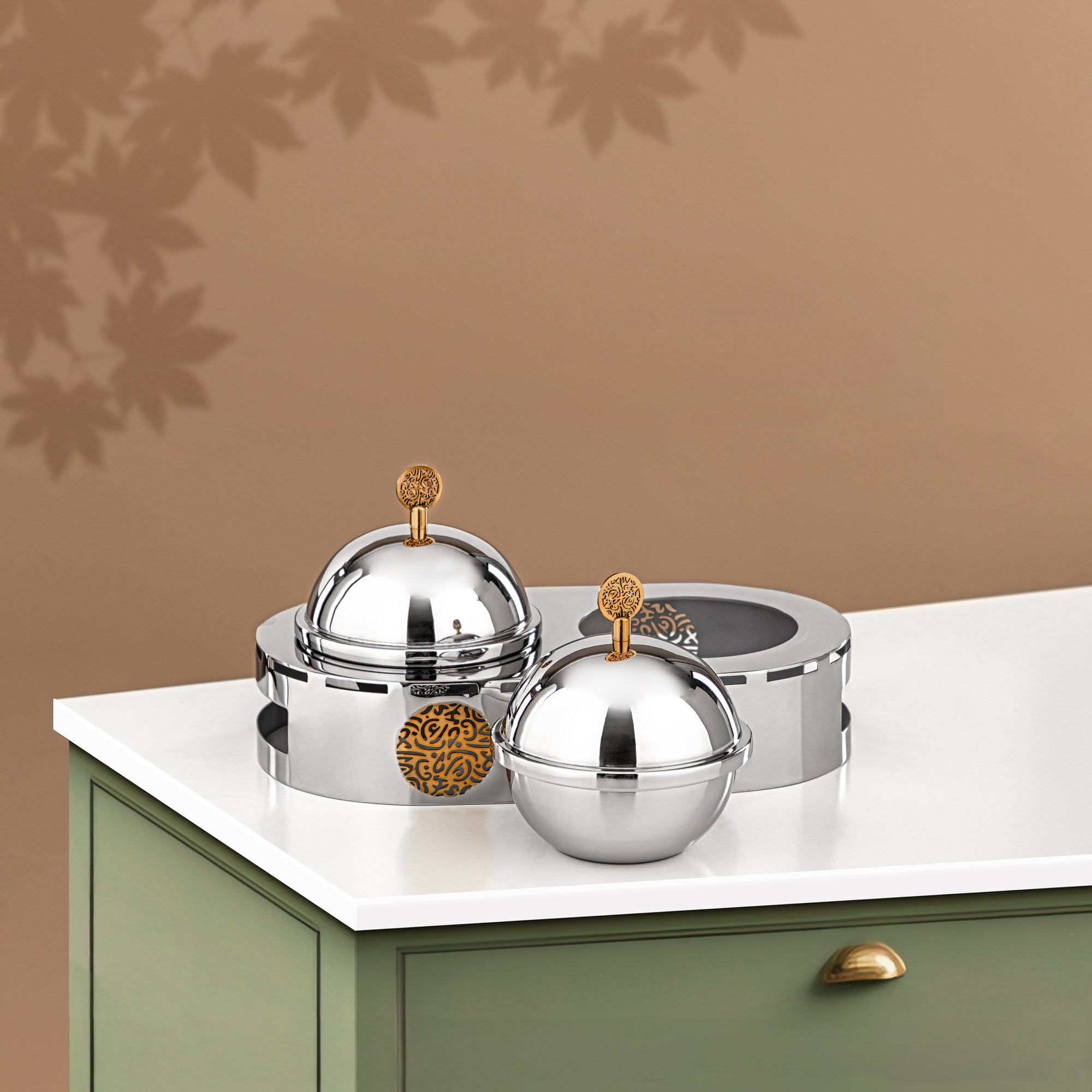 Almarjan 2 Part Candy Set Stainless Steel Silver & Gold (MD-3021) - Stylish Serveware