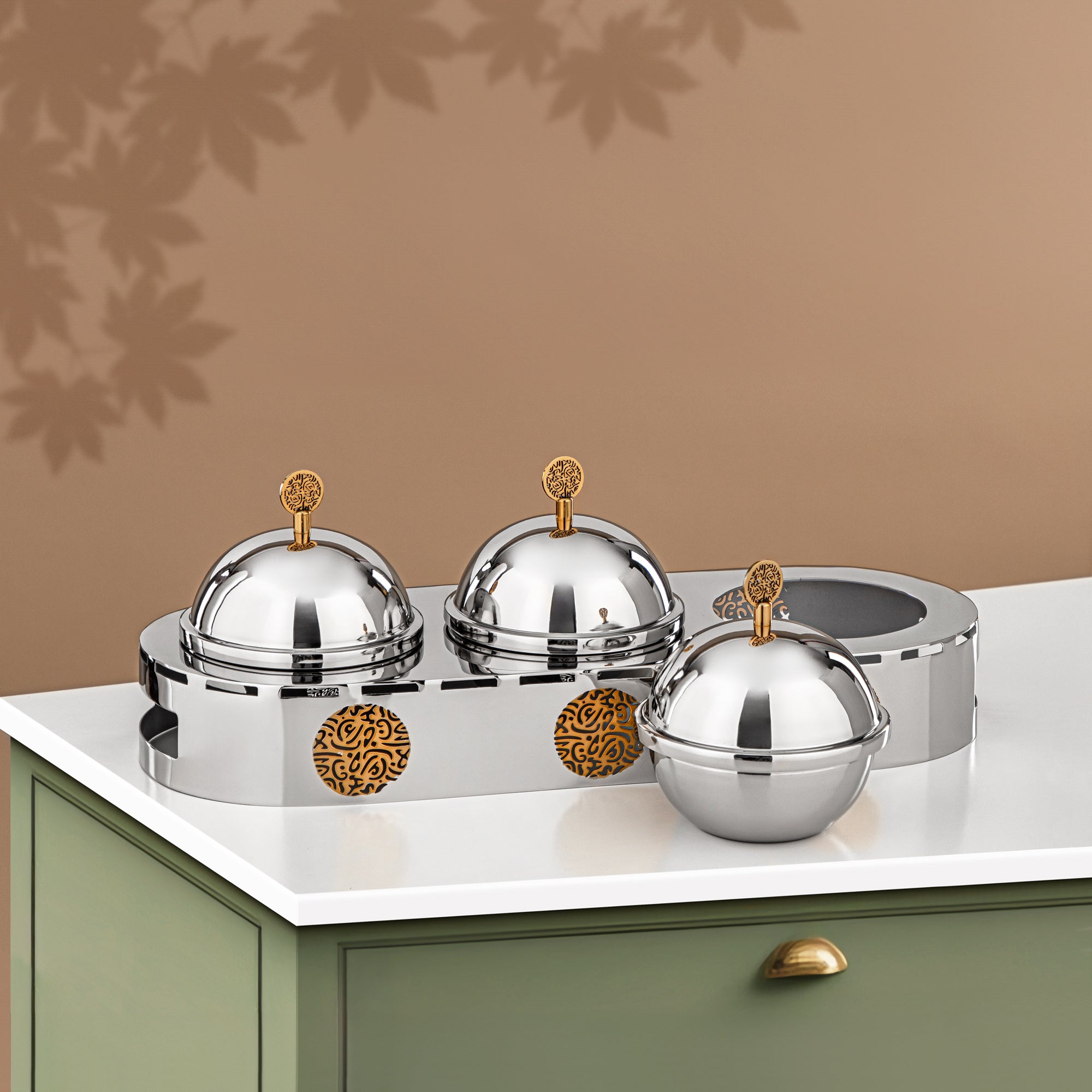 Almarjan 3 Part Candy Set Stainless Steel Silver & Gold (MD-3023) - Stylish Serveware