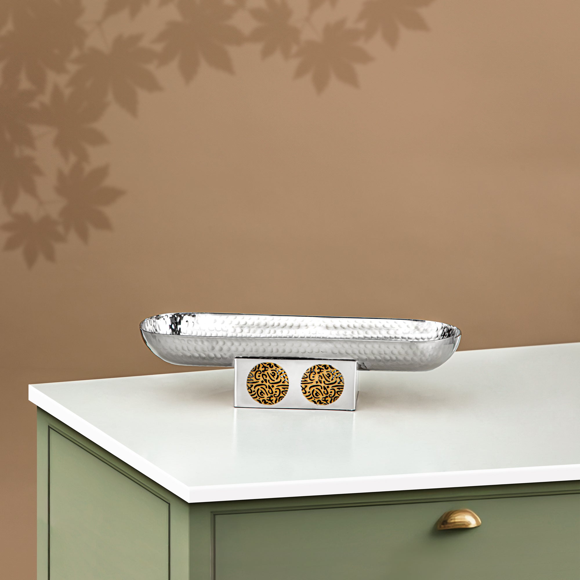 صينية تقديم المجران ستانلس ستيل، 31 سم × 9.5 سم، فضي وذهبي (MD-3029 B) - أدوات تقديم أنيقة