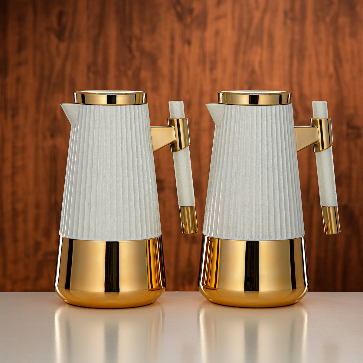 Almarjan Pearl White & Gold Vacuum Flask Set 2 Pieces 1 Liter Each ABS ...