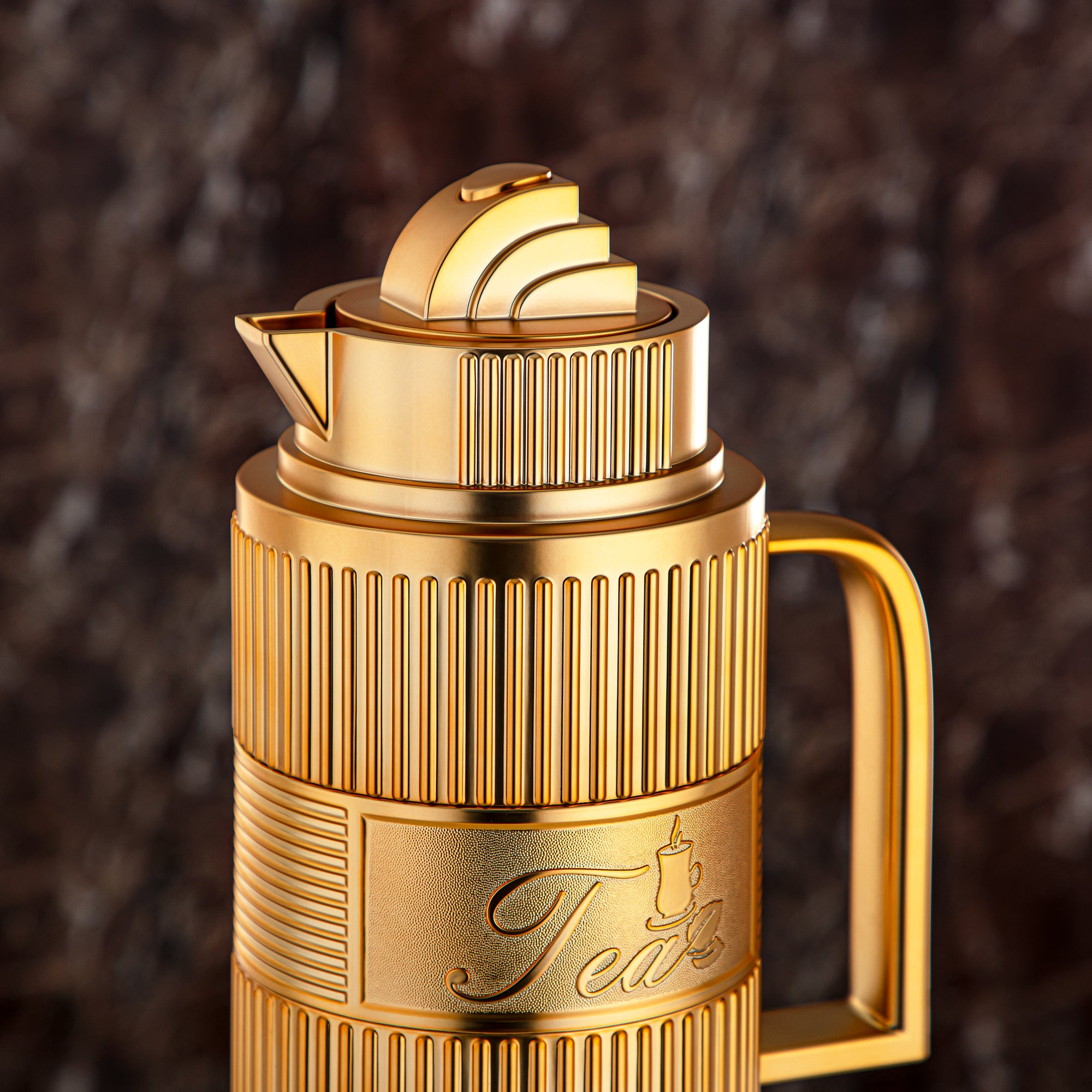 Almarjan Vacuum Flask Set, ABS, Push Button - 1L + 1L, Matt Gold (OUD-MG) - Tea & Coffee